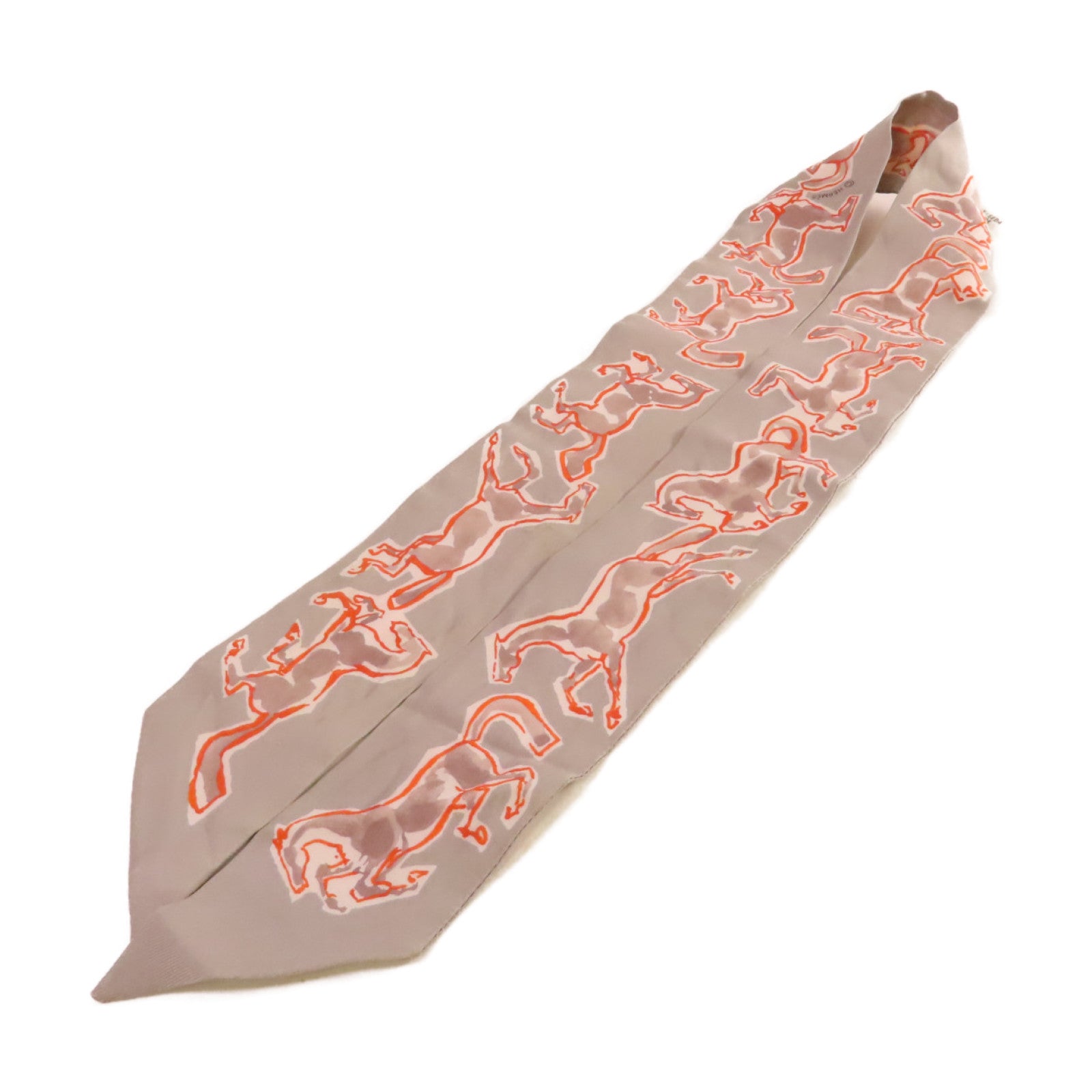 HERMES 絲質Twilly Scarf絲巾灰色/橙色/彩色
