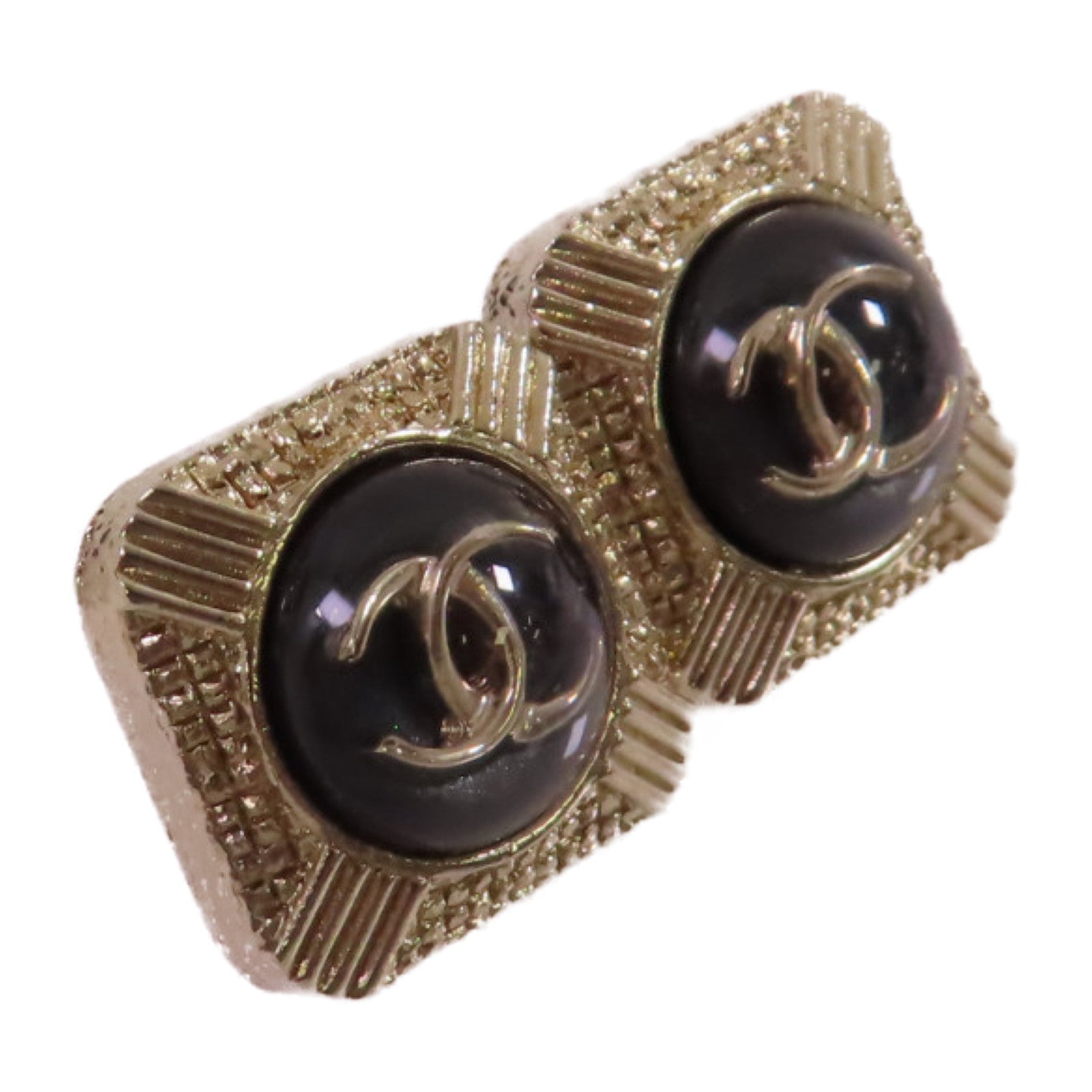 CHANEL 金屬/PVC CC Earringse金扣耳環黑色/金色