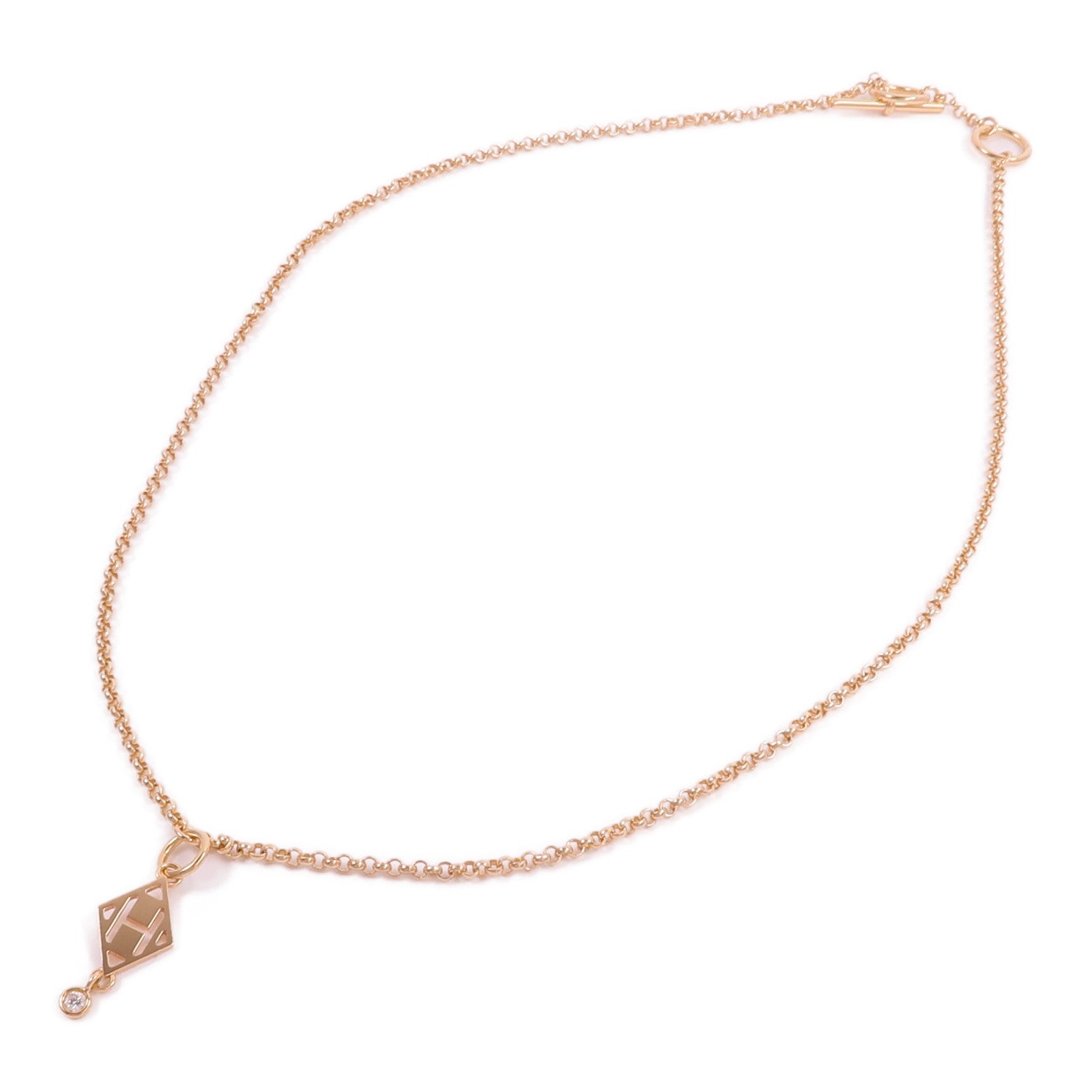 HERMES 18K玫瑰金Pendentif Gambade H鑽石項鍊