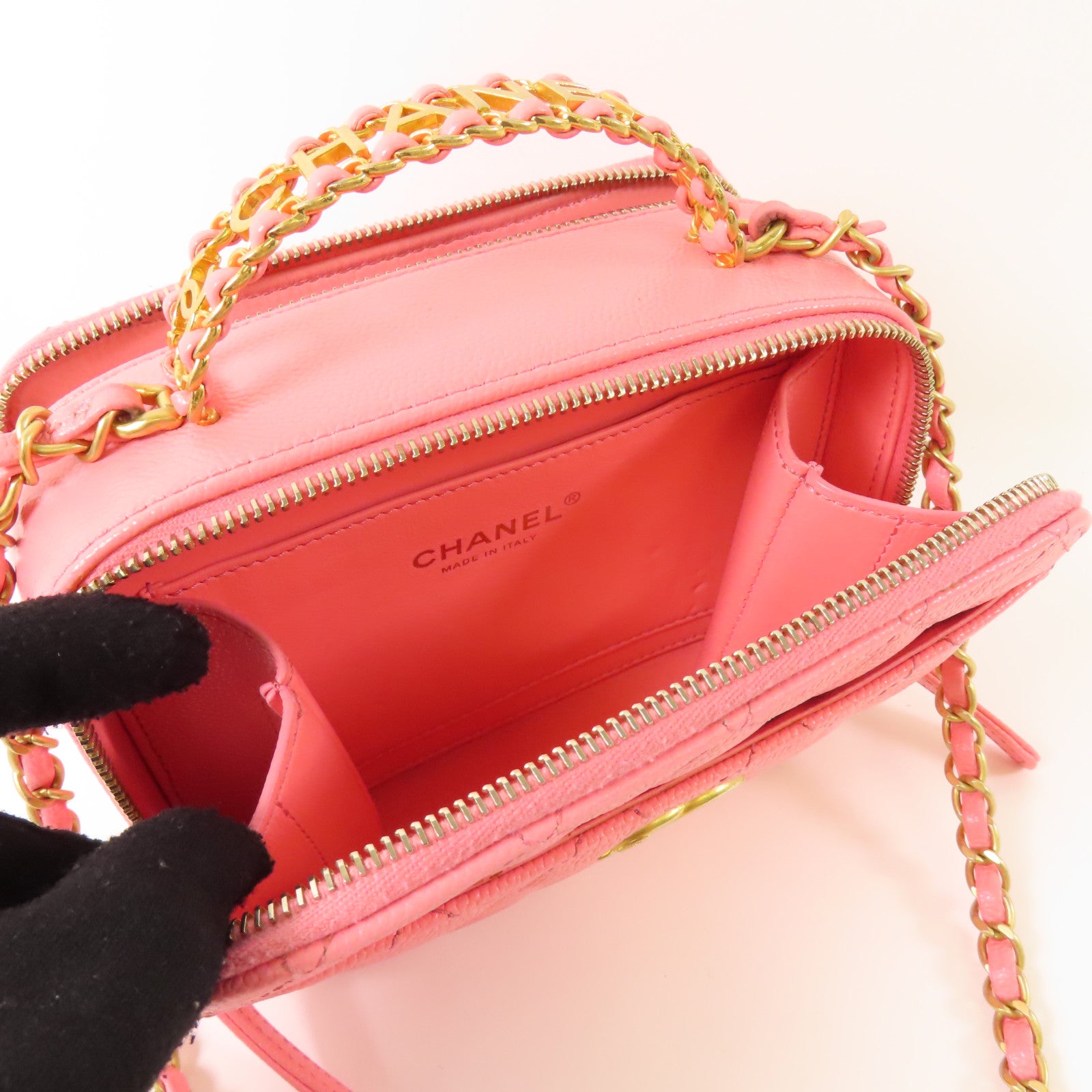 CHANEL CC GHW Vanity Case 2Way Shoulder Handbag Calfskin Leather Pink