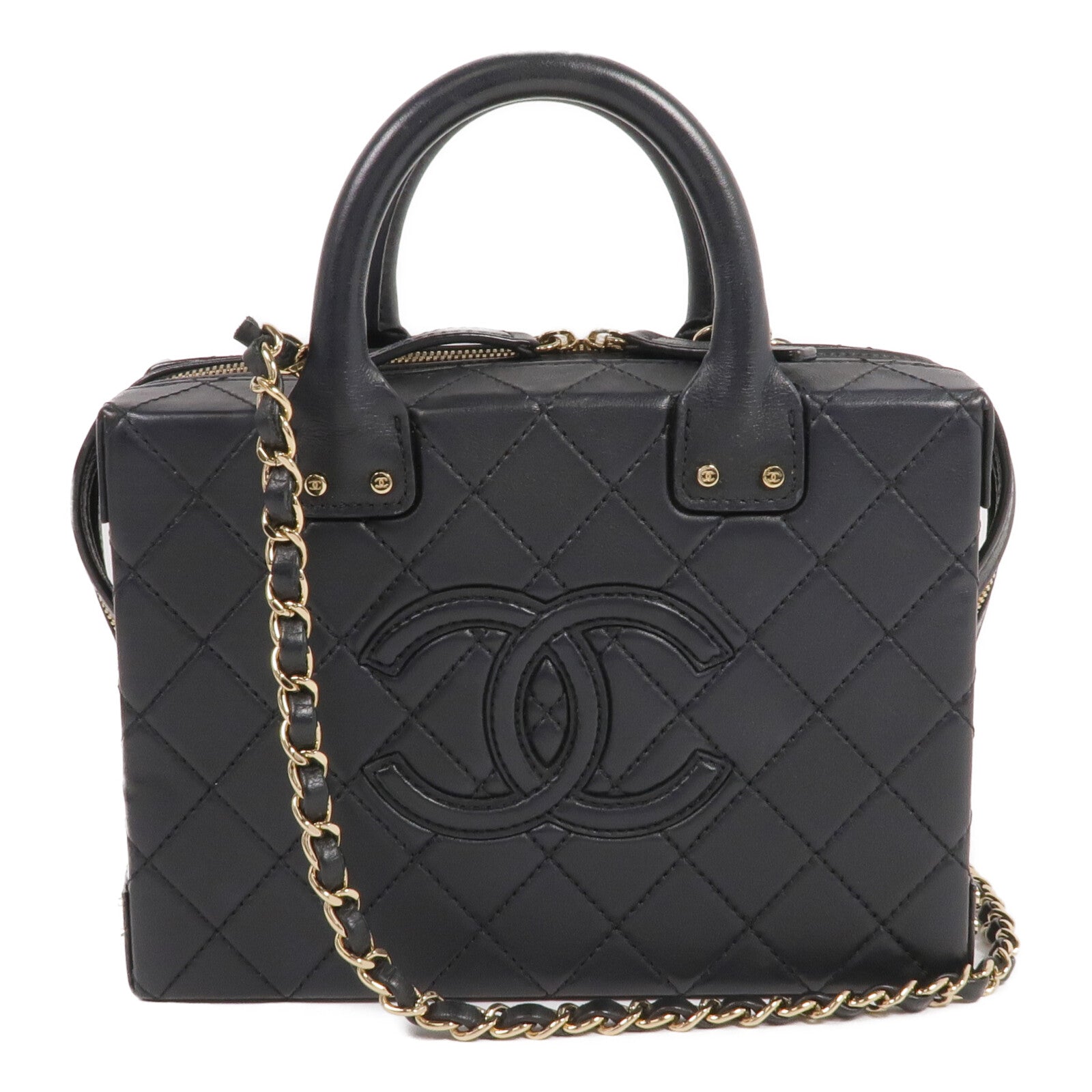 CHANEL 【激減優惠】牛皮皮革Vanity Case金扣手挽肩背兩用袋