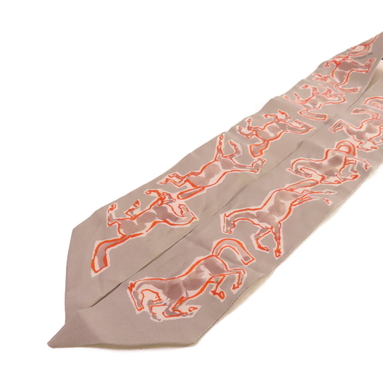 HERMES 絲質Twilly Scarf絲巾灰色/橙色/彩色