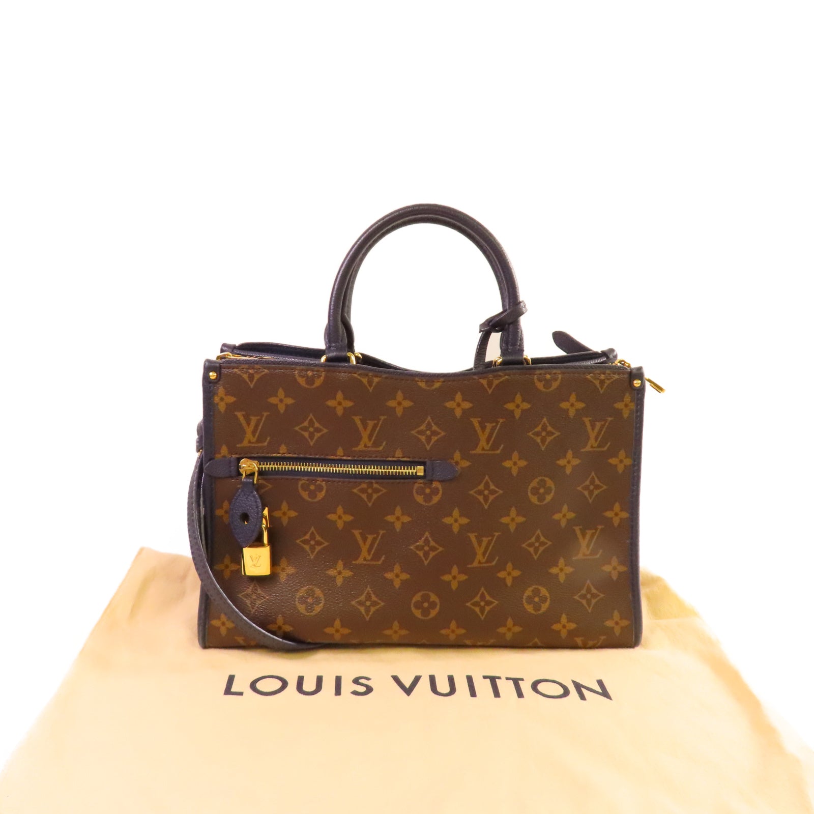 LOUIS VUITTON Monogram Popincourt PM 2Way Shoulder Bag金扣手挽肩背兩用袋啡色/寶藍色