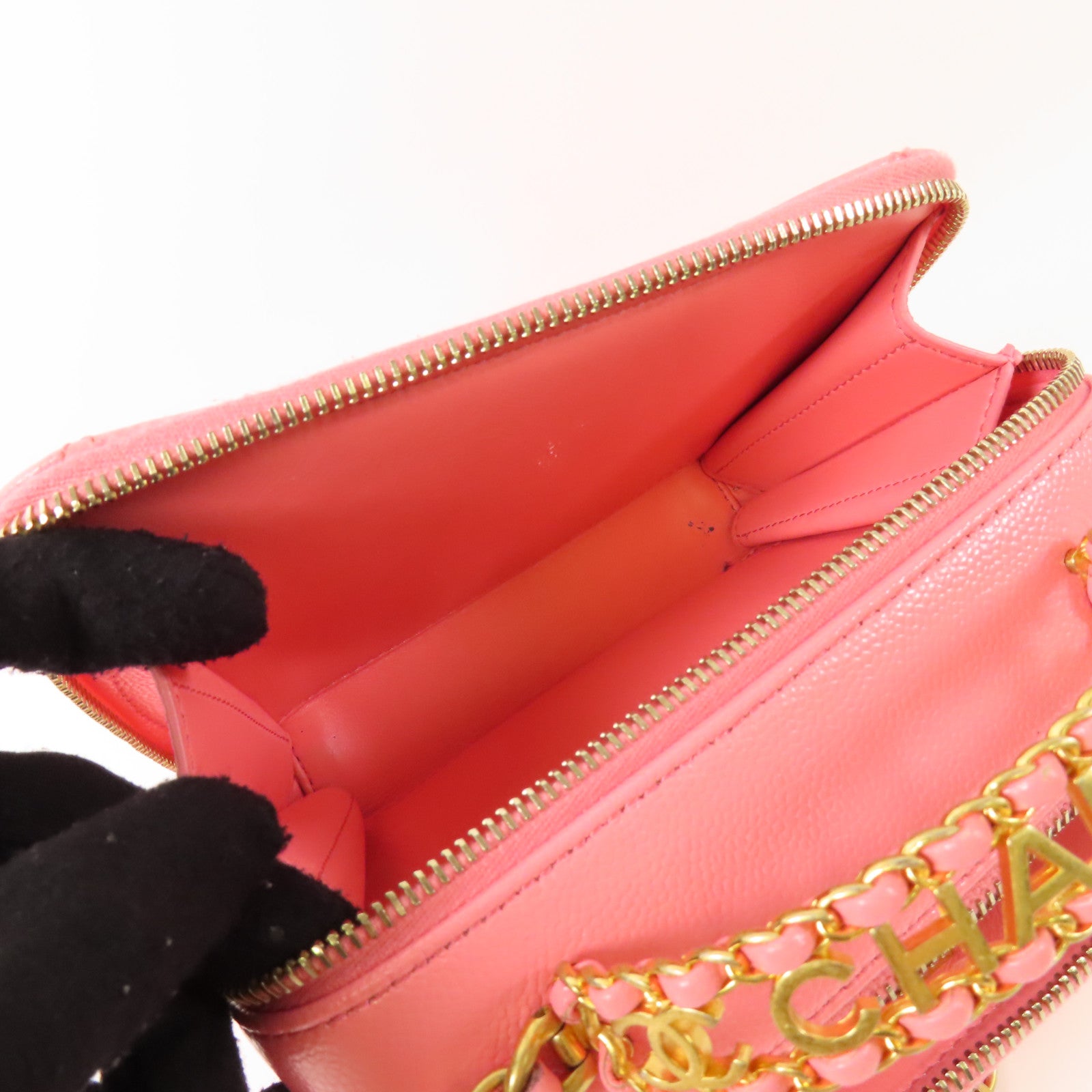 CHANEL CC GHW Vanity Case 2Way Shoulder Handbag Calfskin Leather Pink