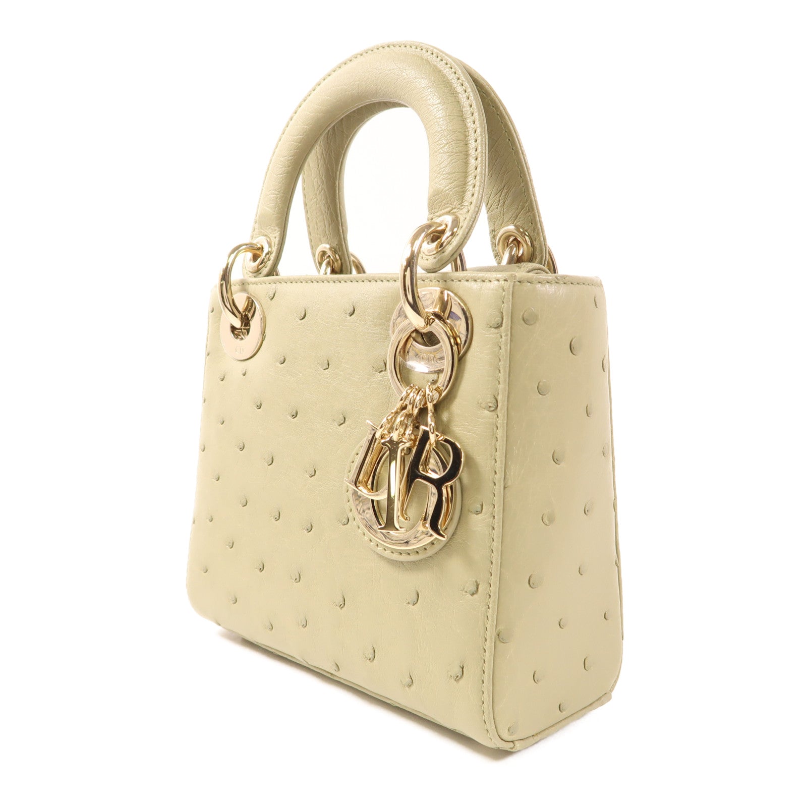 Dior Ostrich皮革Lady Dior Mini金扣手挽肩背兩用袋