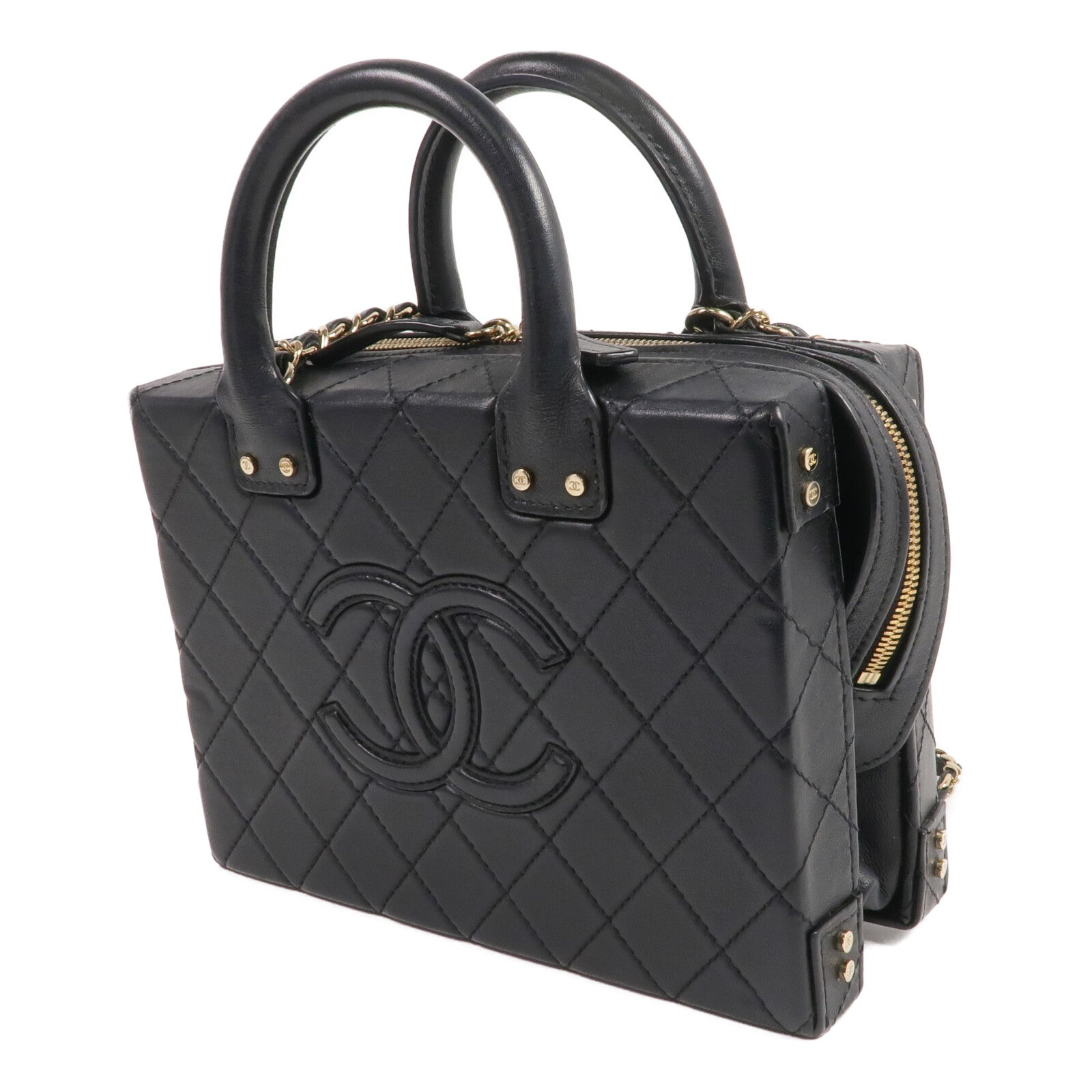 CHANEL 牛皮皮革Vanity Case金扣手挽肩背兩用袋