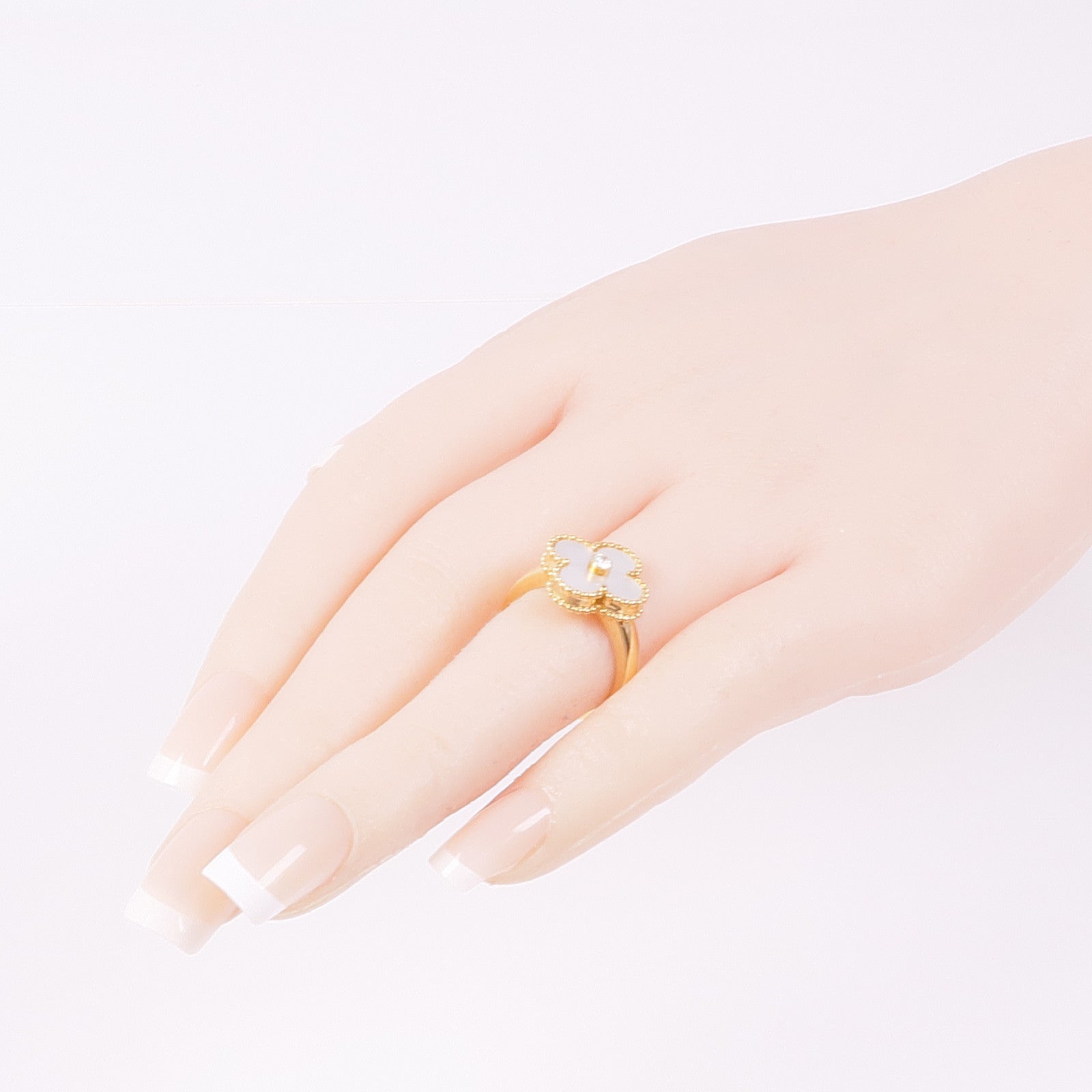 Van Cleef & Arpels 18K黃金Vintage Alhambra Ring珍珠母貝/鑽石戒指VCA#52/US#6