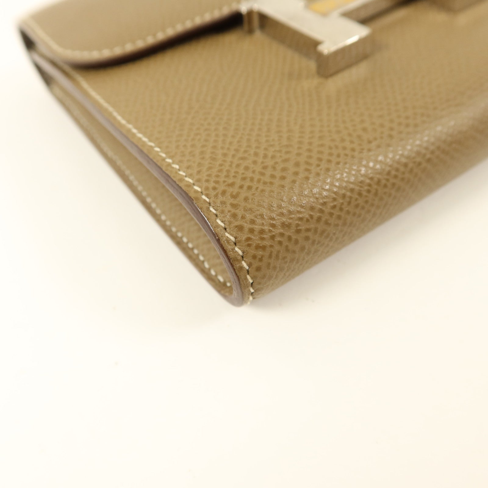 HERMES Epsom皮革Constance Compact Wallet銀扣錢包Etoupe
