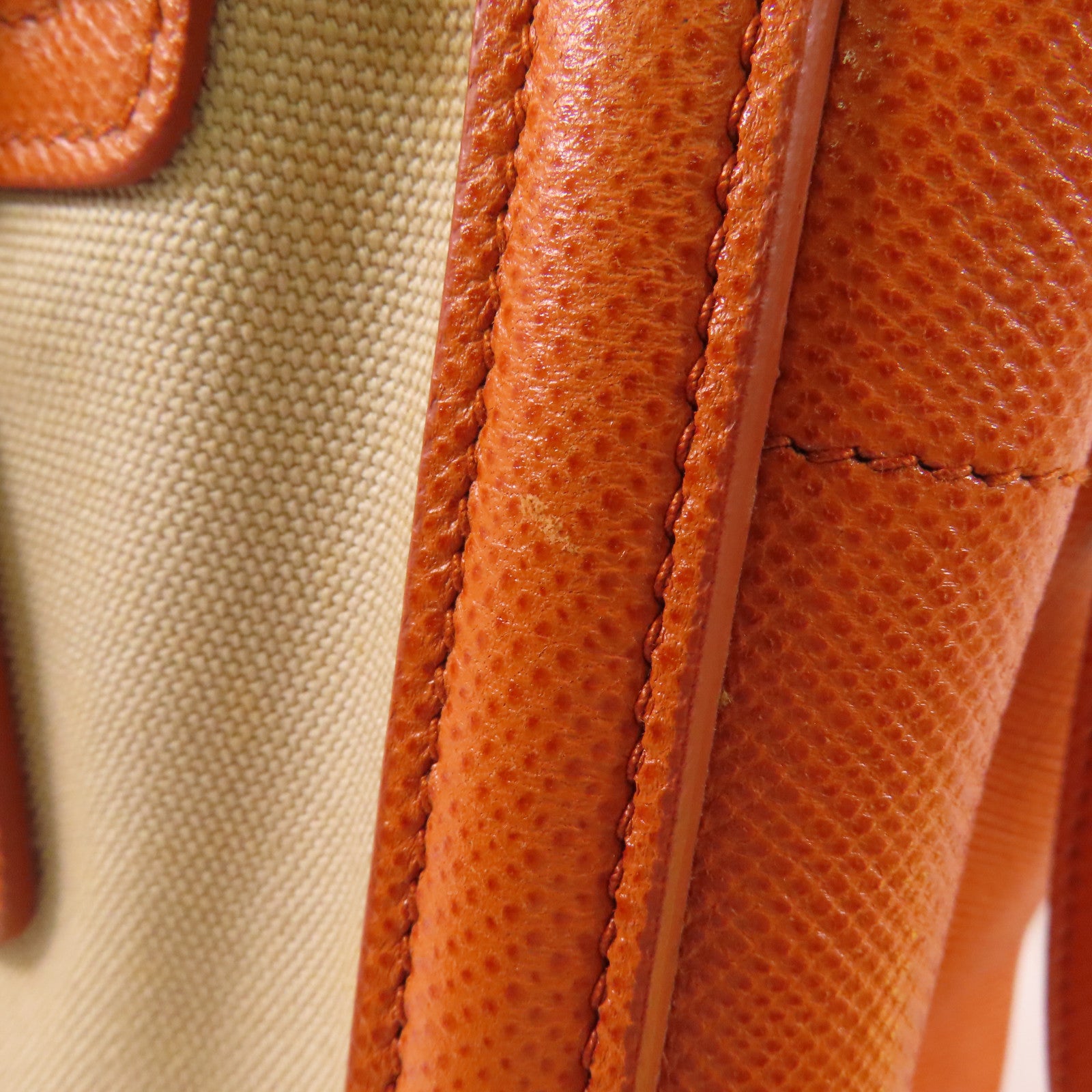 PRADA GHW 2 Way Shoulder Bag Handbag BN2595 Canvas Leather Beige Orange