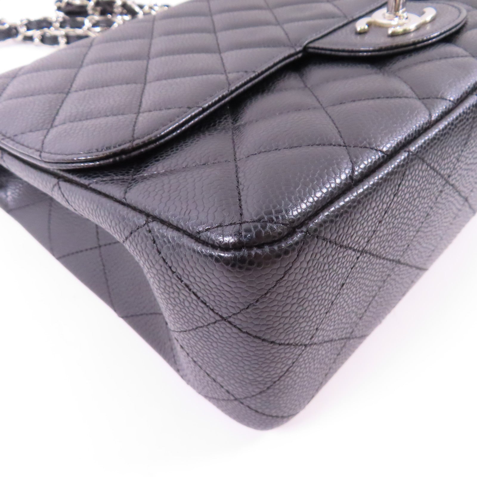 CHANEL 牛皮皮革Large Classic銀扣鏈帶肩背袋