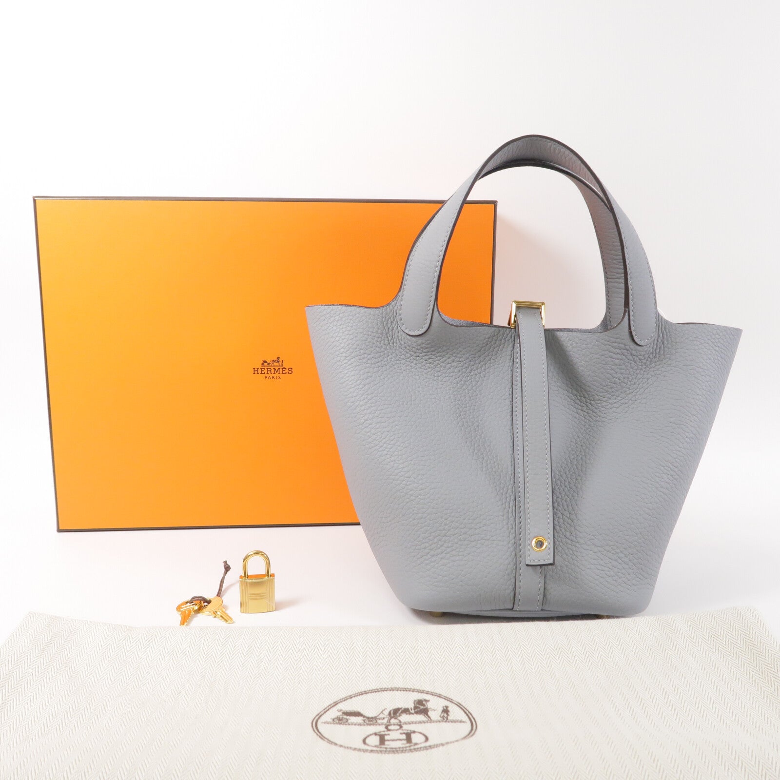HERMES Clemence皮革Picotin PM手挽袋Gris Pantin