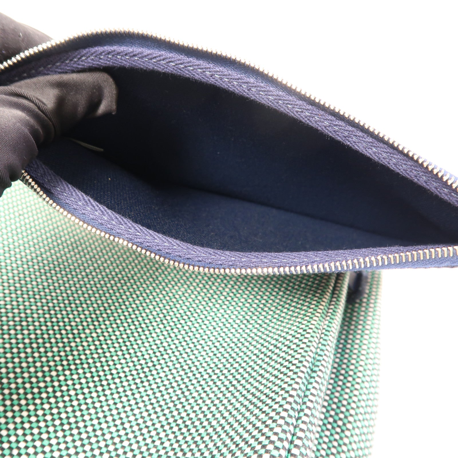 HERMES Toile Quadrille Viking Herbag PM手挽肩背兩用袋Noir/Blanc/Menthe