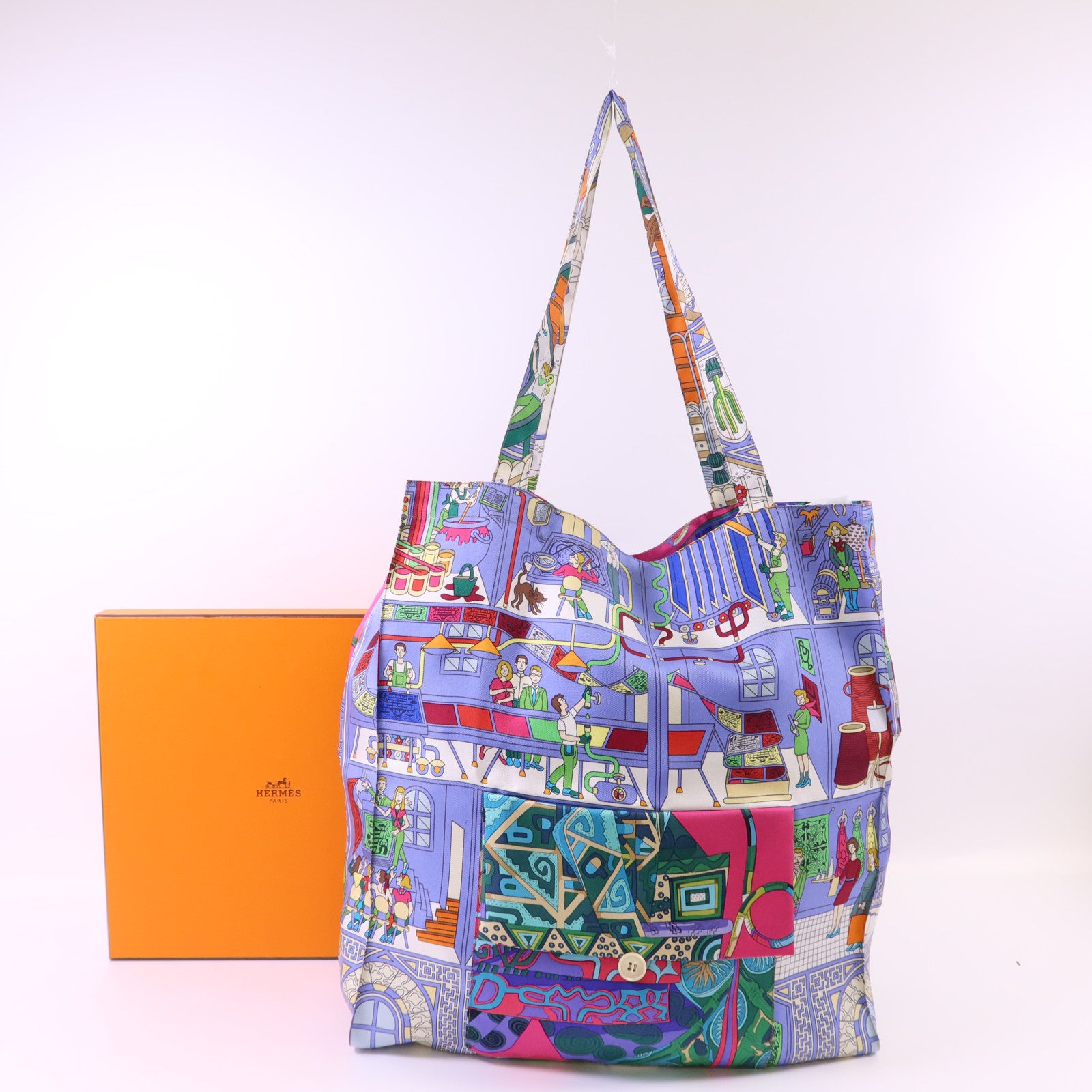 HERMES 絲質Petit H Shopping Bag手挽袋