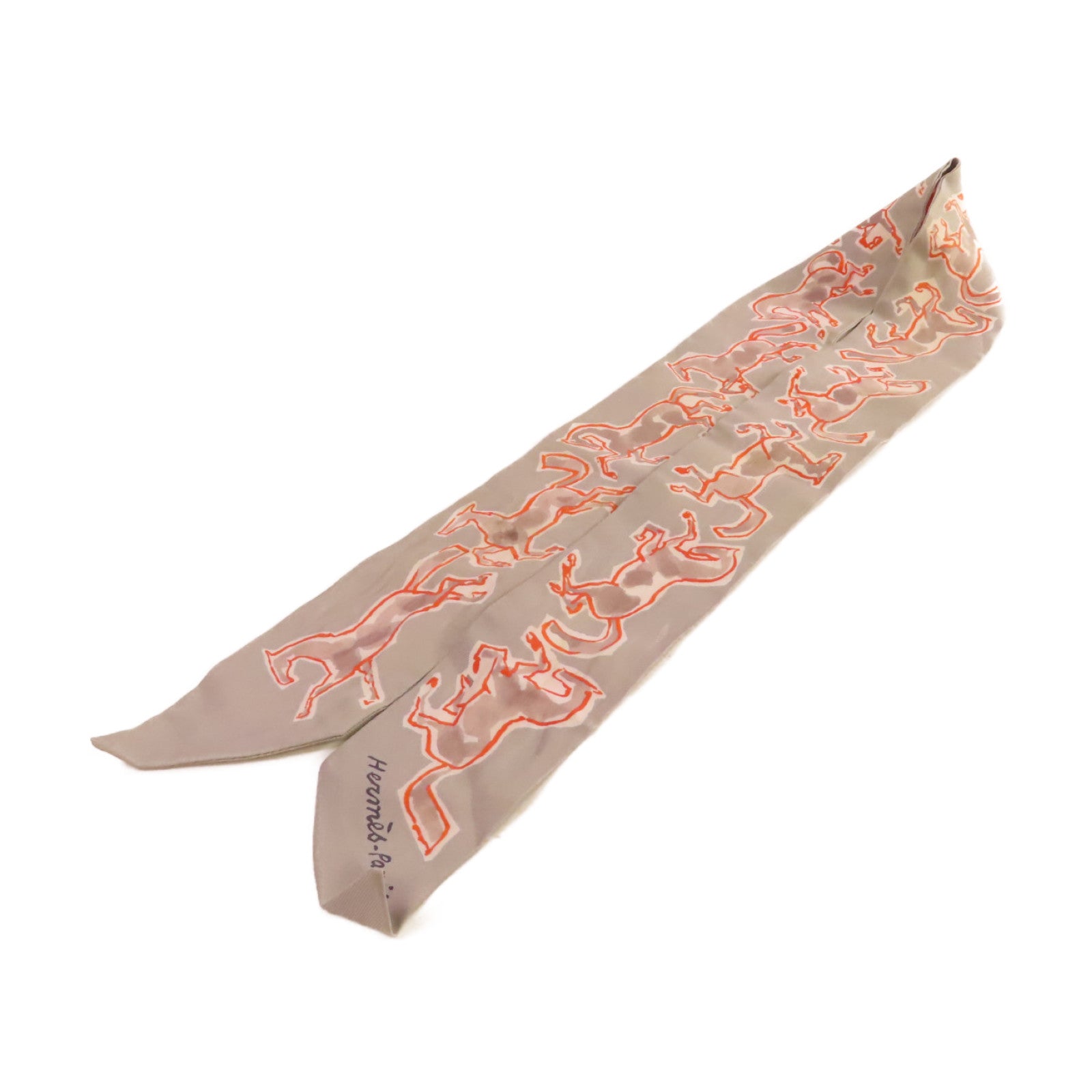 HERMES 絲質Twilly Scarf絲巾灰色/橙色/彩色