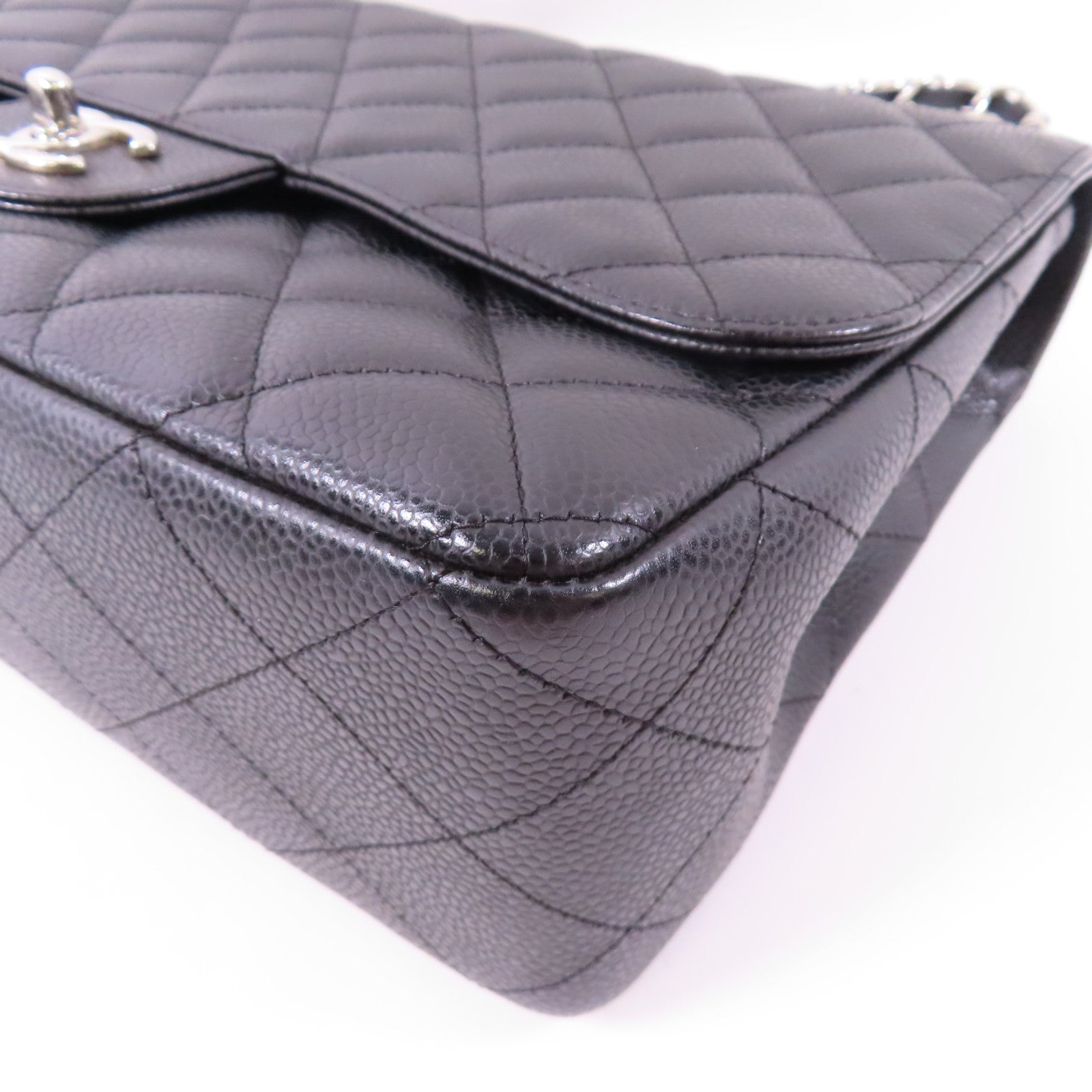 CHANEL 牛皮皮革Large Classic銀扣鏈帶肩背袋