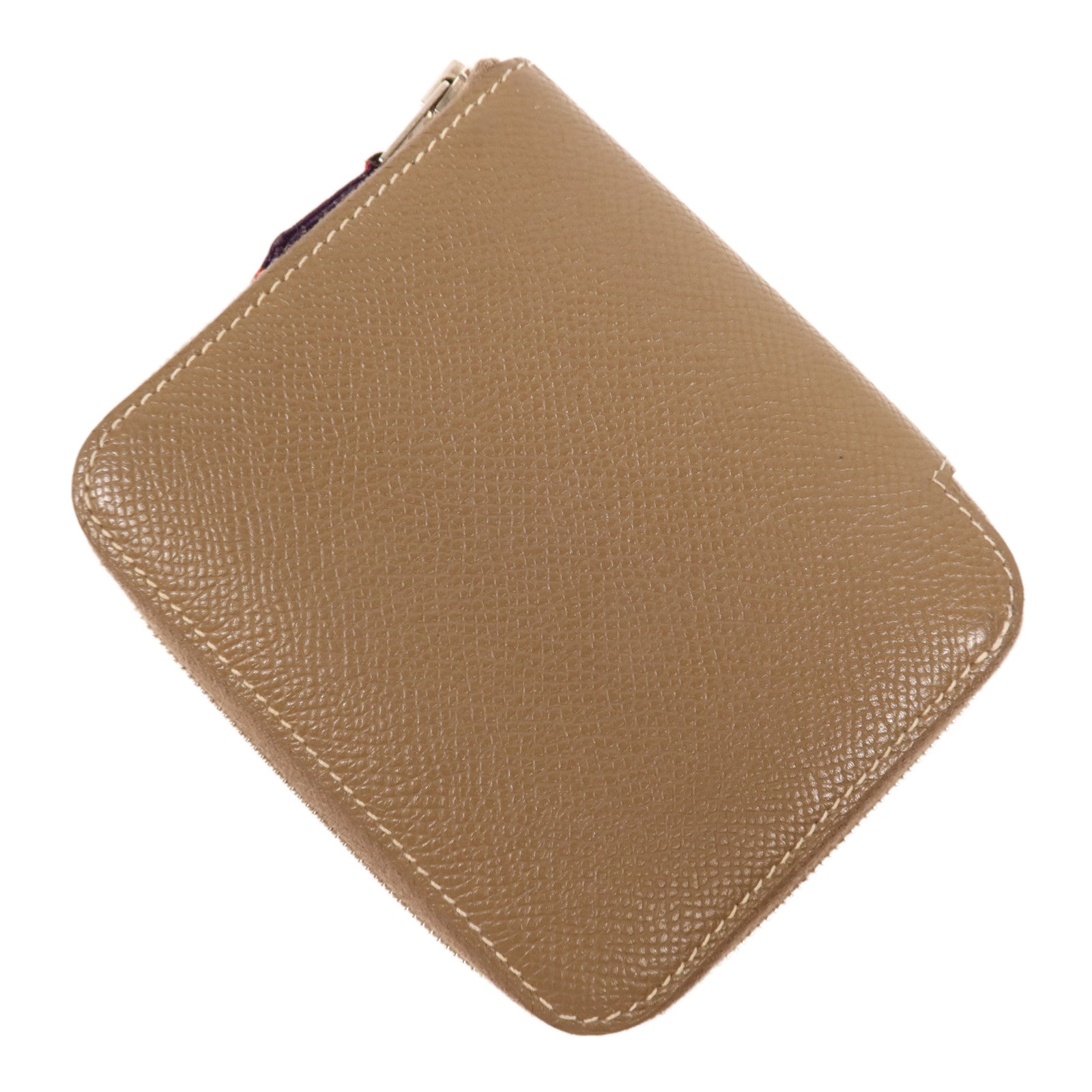 HERMES Epsom皮革Silk In Compact銀扣錢包Etoupe