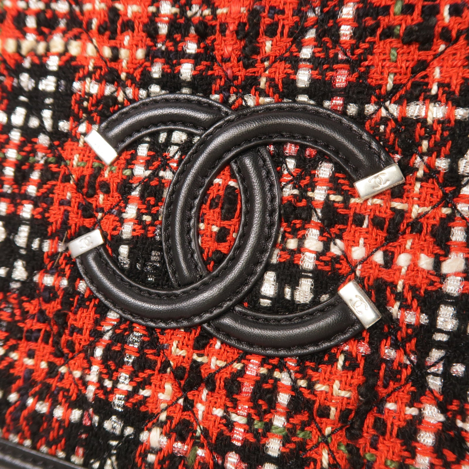 CHANEL 斜紋軟呢Vanity Case銀扣鏈帶手挽肩背兩用袋