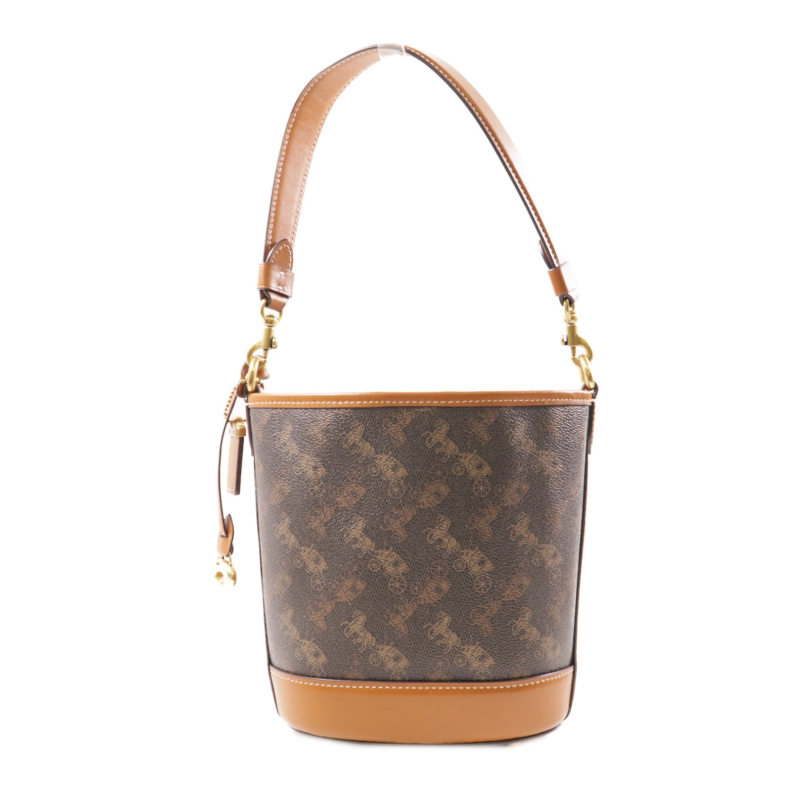COACH 塗層帆布2 Way Shoulder金扣手挽肩背兩用袋棕色