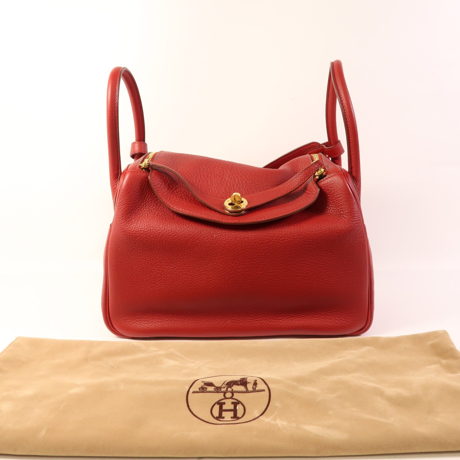 HERMES 【激減優惠】Clemence皮革Lindy 30金扣手挽肩背兩用袋 Rouge Tomate