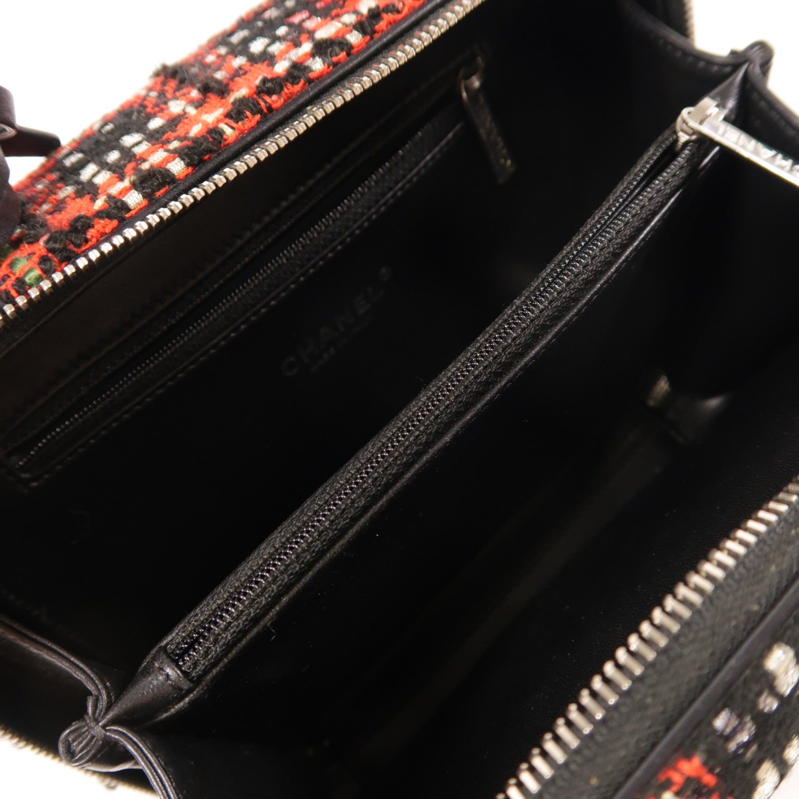 CHANEL 斜紋軟呢Vanity Case銀扣鏈帶手挽肩背兩用袋
