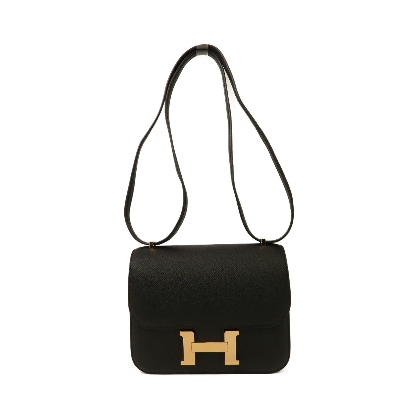 HERMES Epsom皮革Constance Mini金扣肩背袋黑色