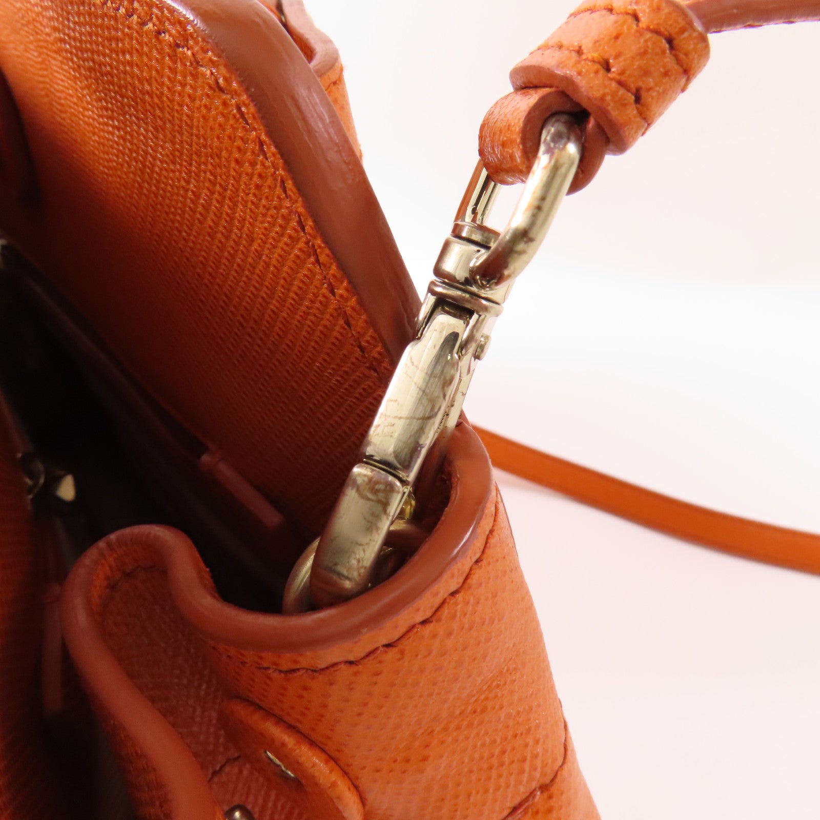 PRADA GHW 2 Way Shoulder Bag Handbag BN2595 Canvas Leather Beige Orange