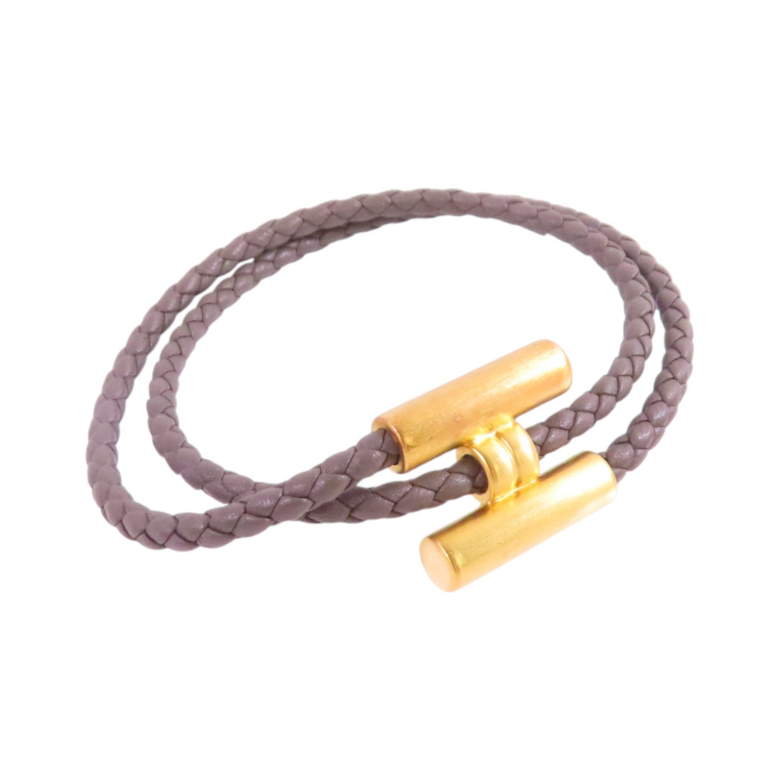 HERMES 牛皮皮革Tournis Tresse Bracelet金扣手帶