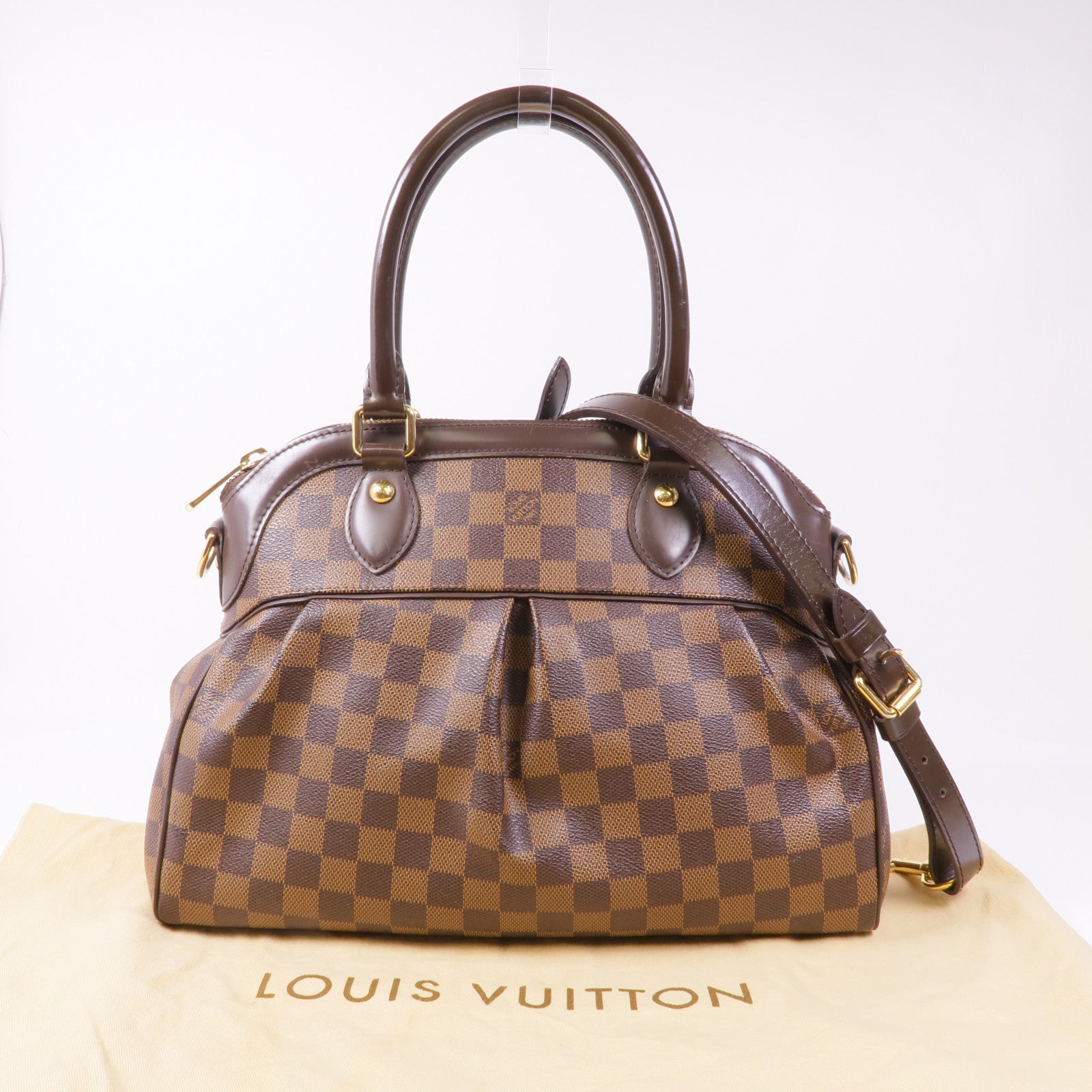 LOUIS VUITTON Damier Trevi金扣手挽肩背兩用袋棕色