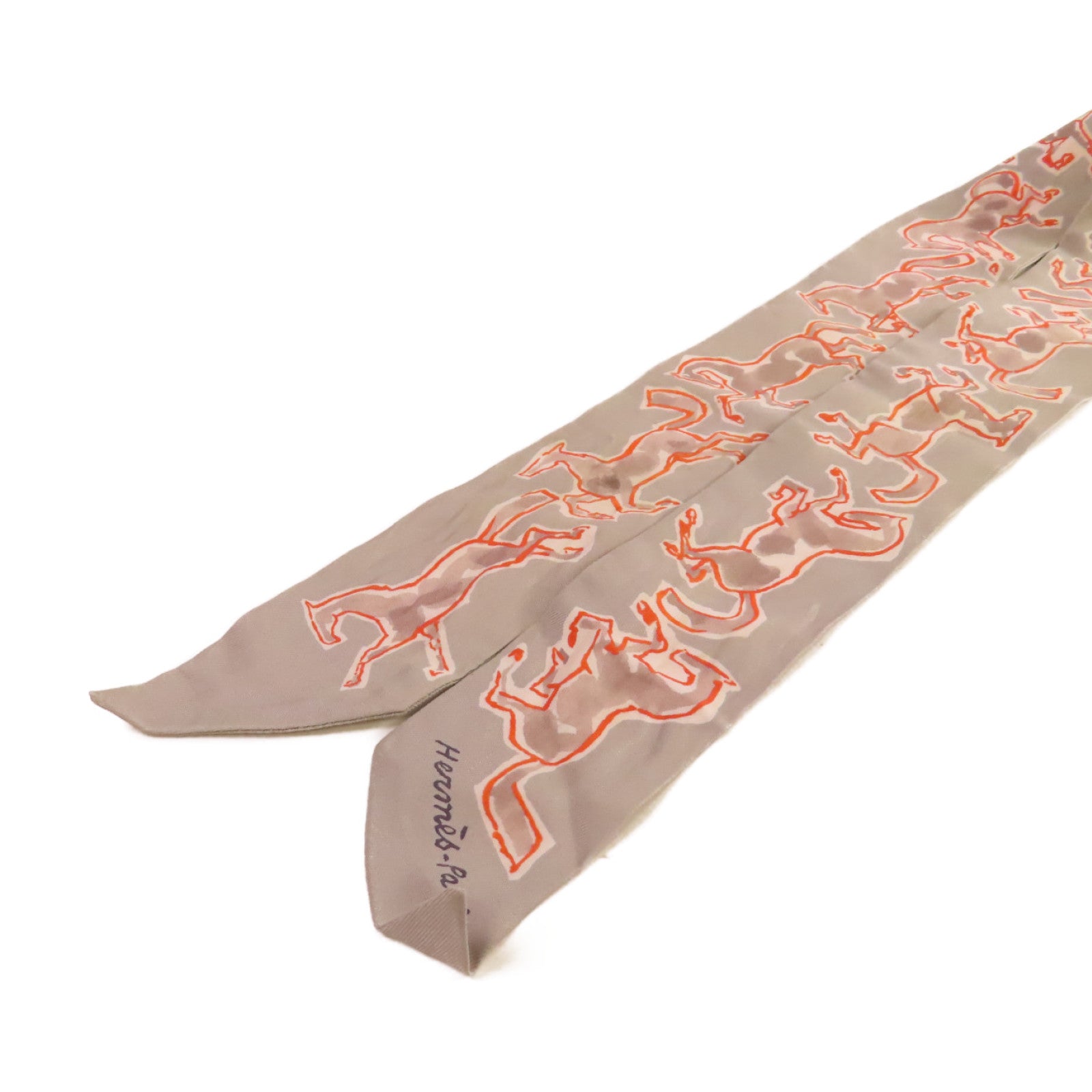 HERMES 絲質Twilly Scarf絲巾灰色/橙色/彩色