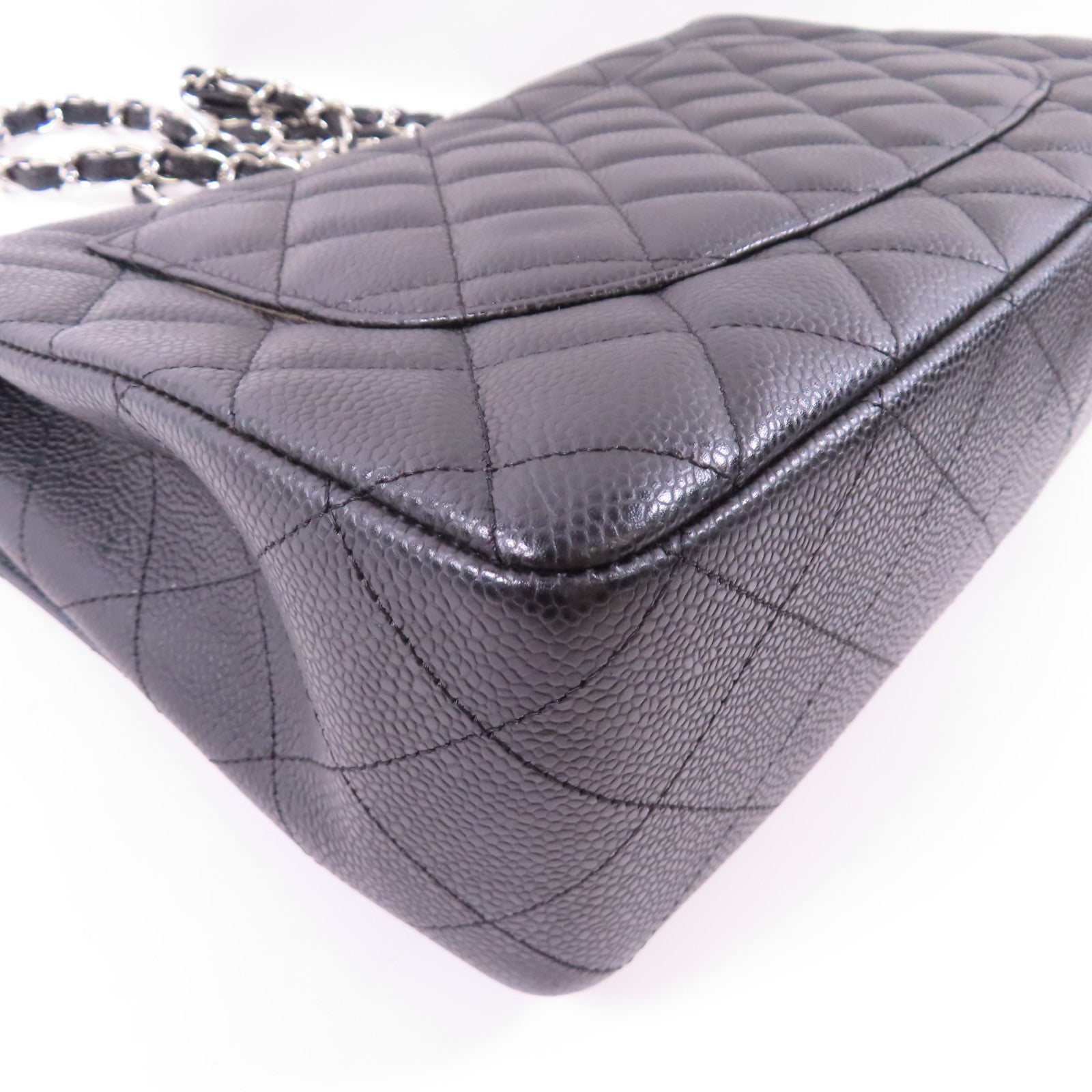 CHANEL 牛皮皮革Large Classic銀扣鏈帶肩背袋
