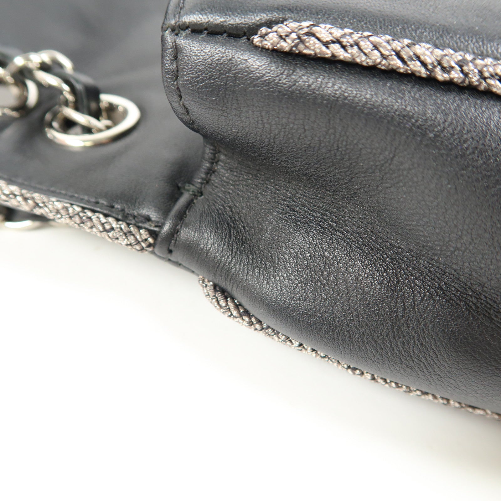 CHANEL 牛皮皮革Chain Shoulder銀扣鏈帶肩背袋