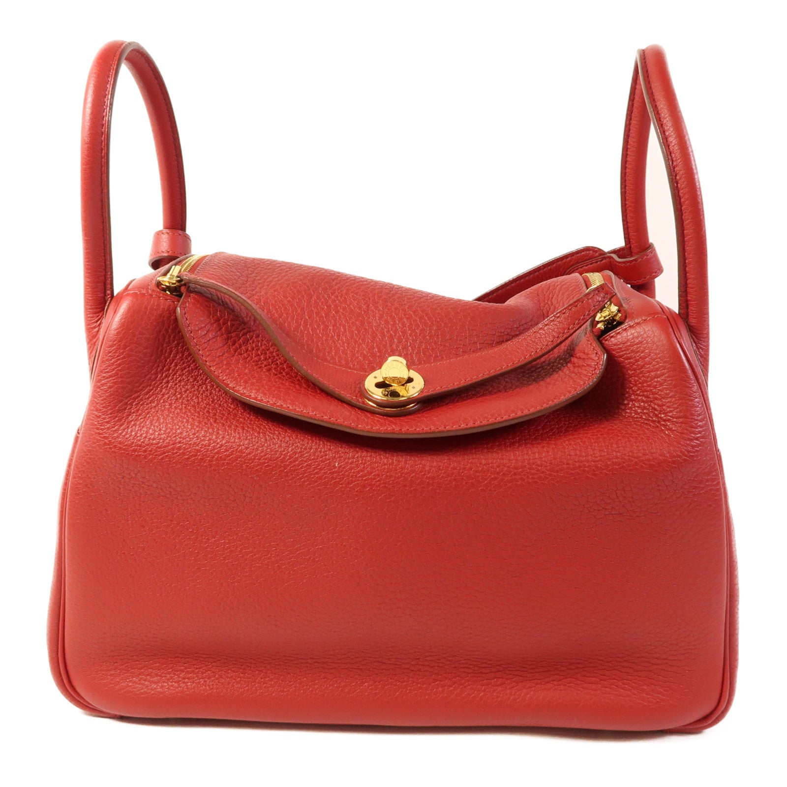 HERMES 【激減優惠】Clemence皮革Lindy 30金扣手挽肩背兩用袋 Rouge Tomate