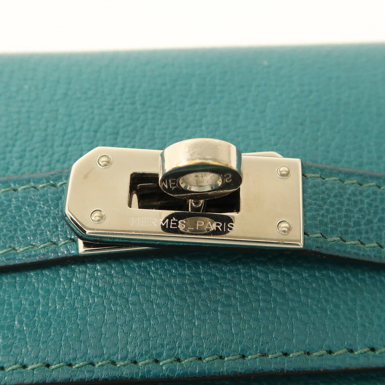 HERMES PHW Kelly Wallet Compact Chevre Leather Malachite