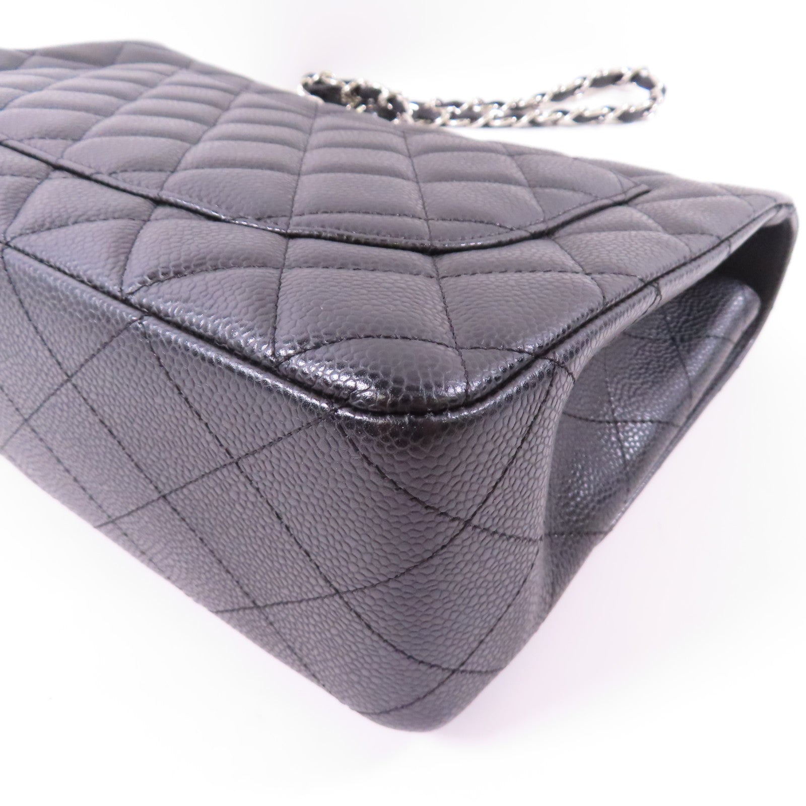 CHANEL 牛皮皮革Large Classic銀扣鏈帶肩背袋