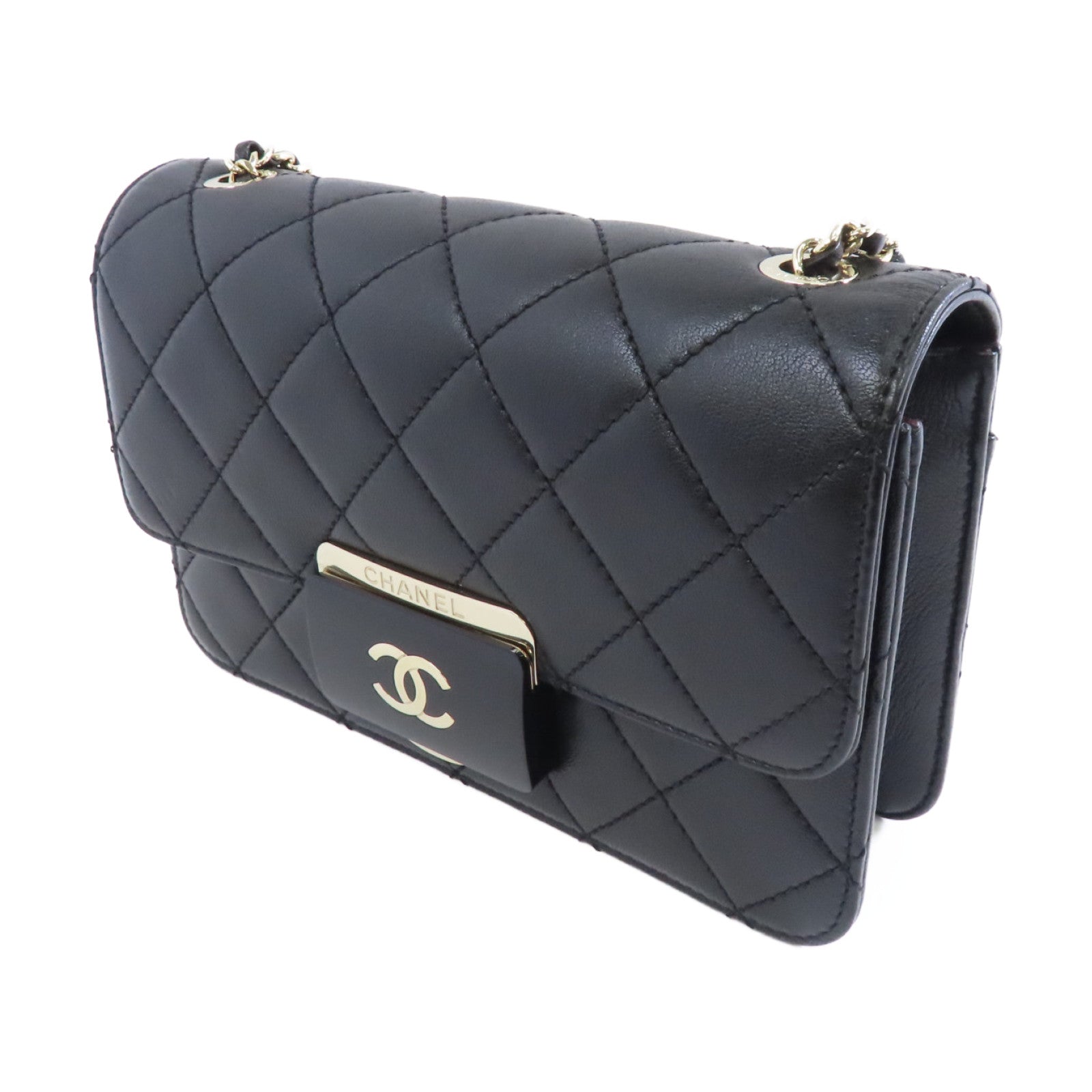 CHANEL 菱格牛皮皮革Beauty Lock Flap金扣鏈帶肩背袋黑色