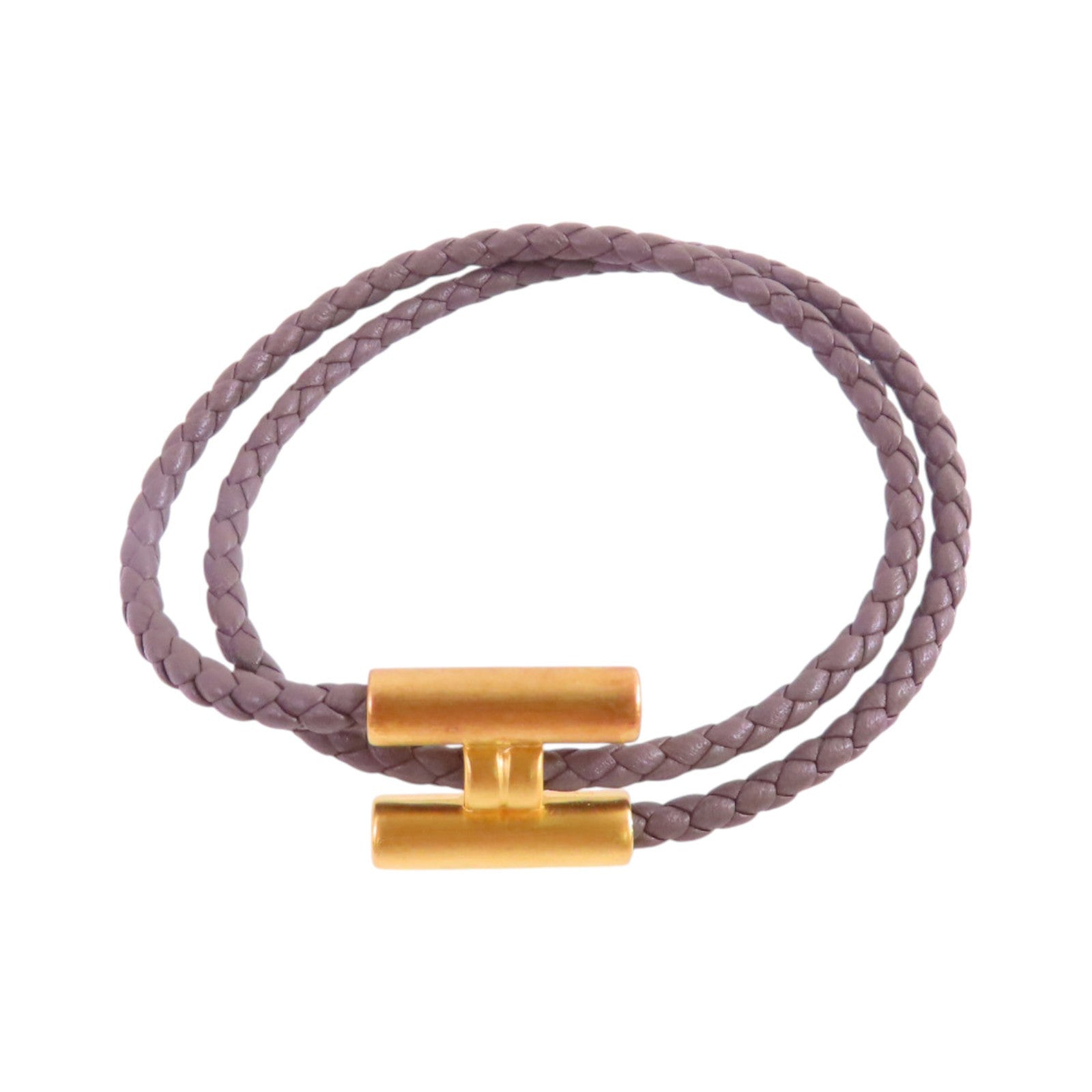 HERMES 牛皮皮革Tournis Tresse Bracelet金扣手帶