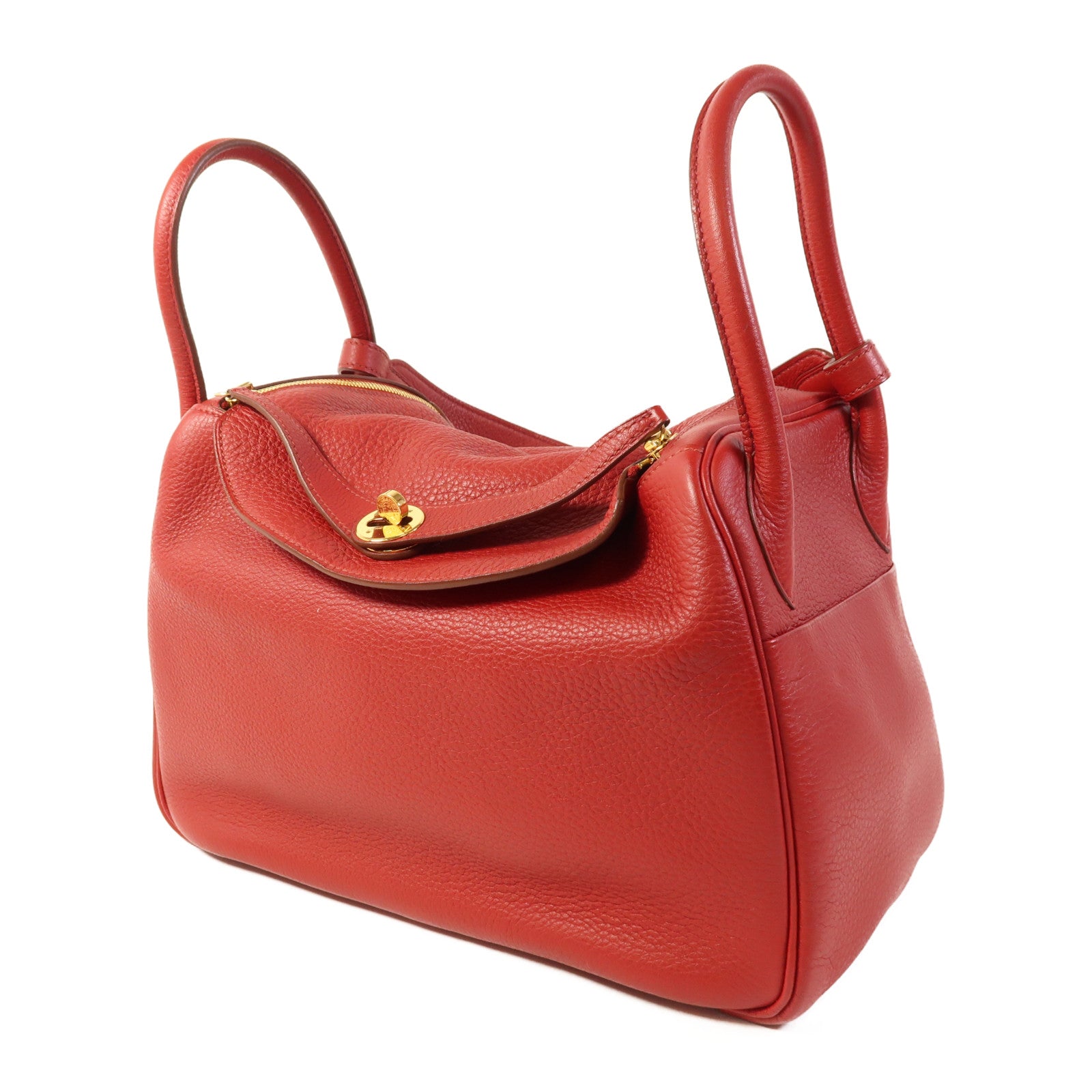 HERMES 【激減優惠】Clemence皮革Lindy 30金扣手挽肩背兩用袋 Rouge Tomate