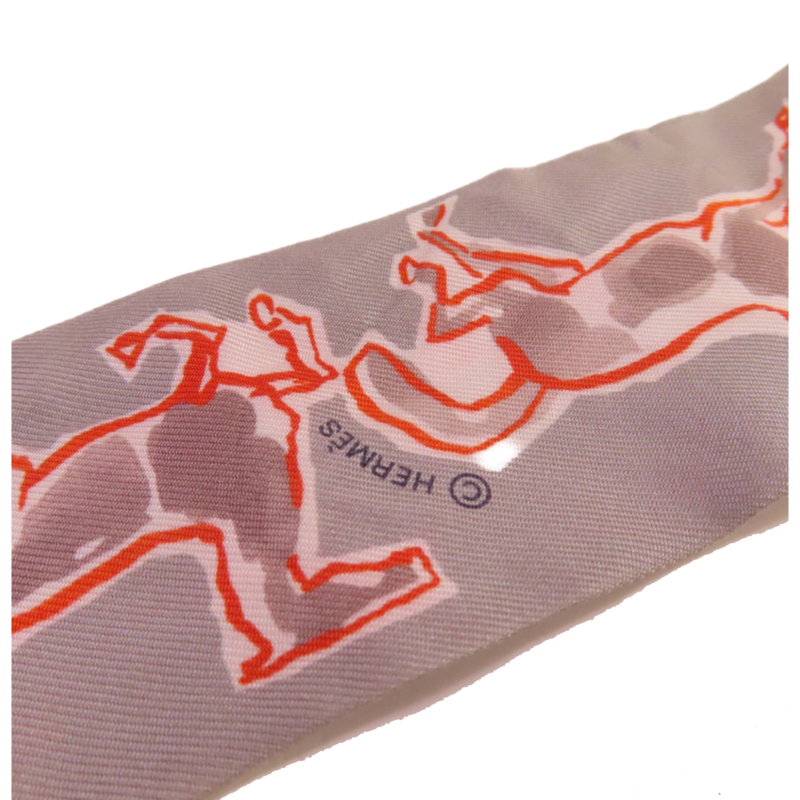 HERMES 絲質Twilly Scarf絲巾灰色/橙色/彩色