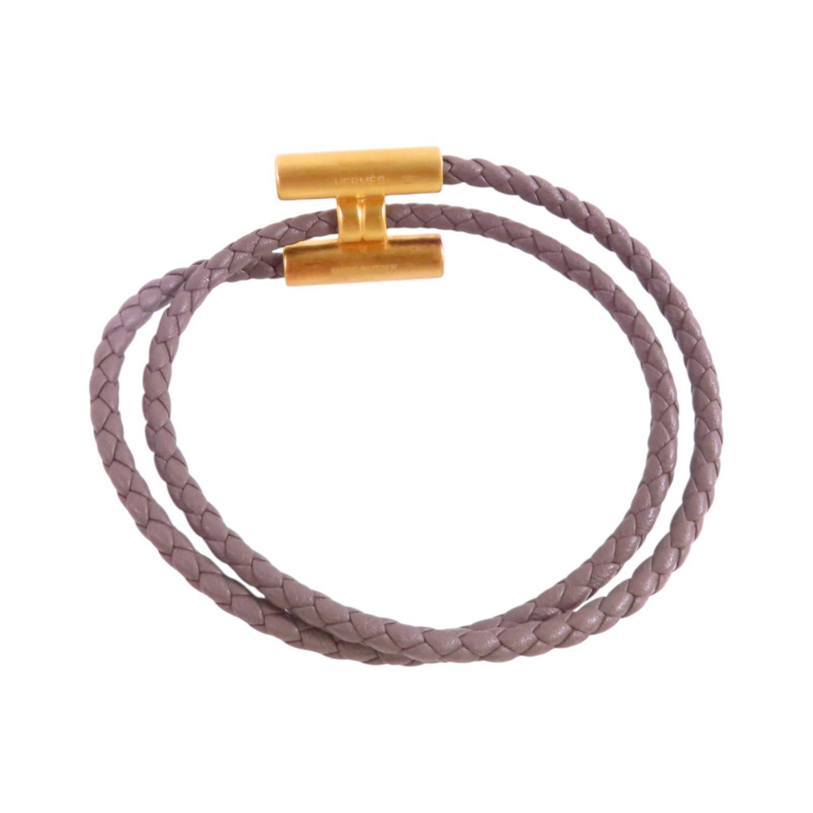 HERMES 牛皮皮革Tournis Tresse Bracelet金扣手帶