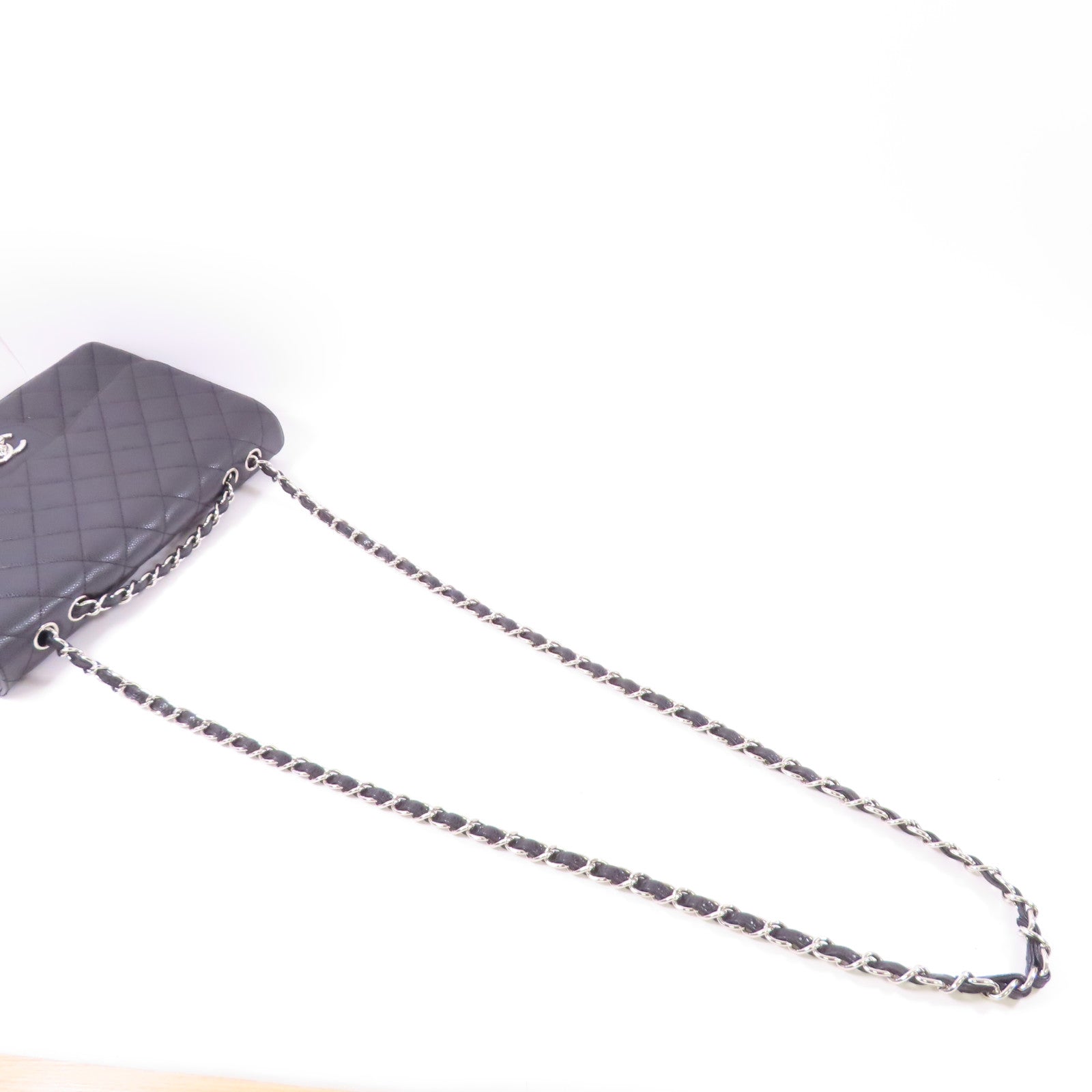 CHANEL 牛皮皮革Large Classic銀扣鏈帶肩背袋