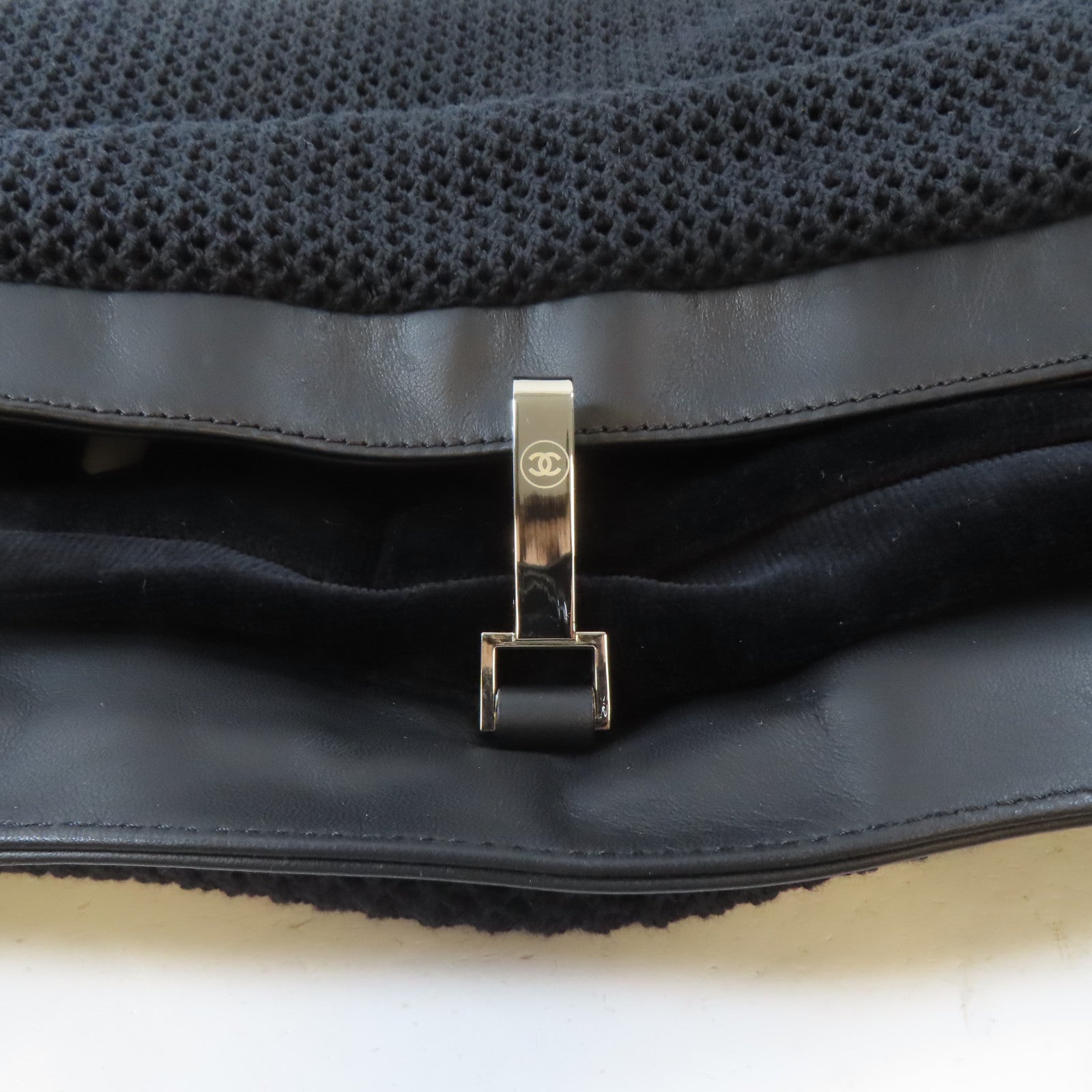 CHANEL 布料/皮革Tote Bag黑扣手挽袋黑色