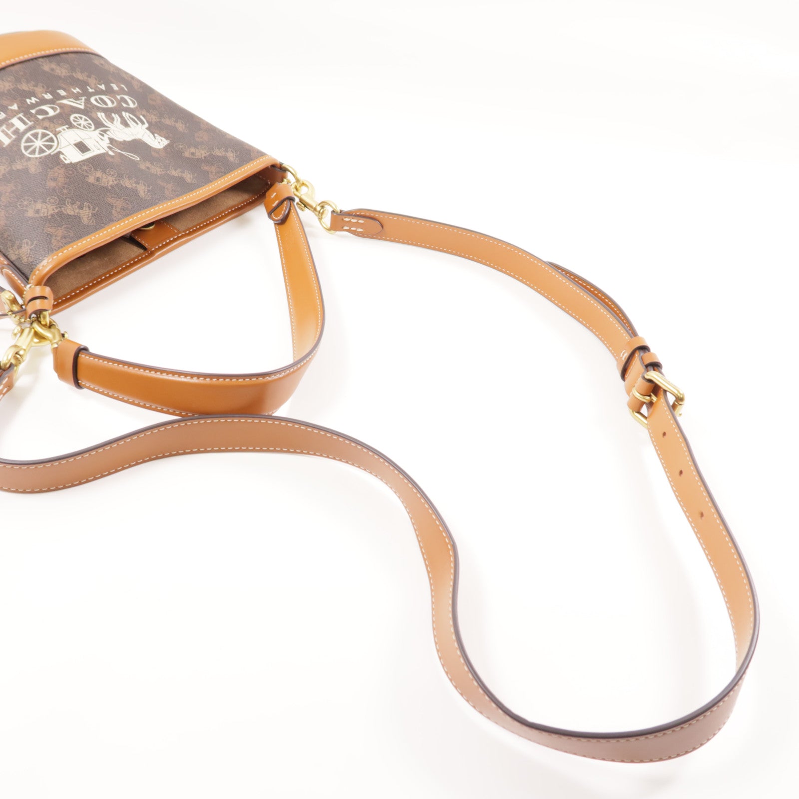 COACH 塗層帆布2 Way Shoulder金扣手挽肩背兩用袋棕色