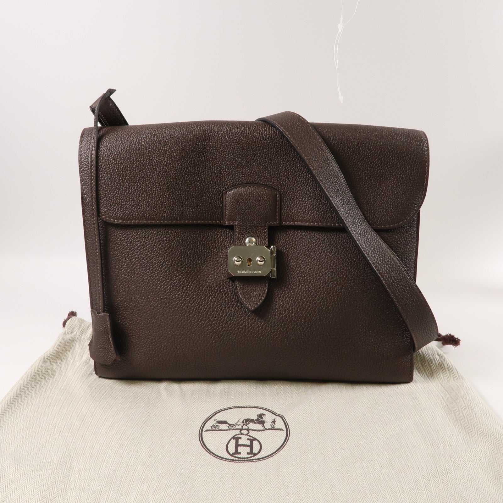 HERMES Togo皮革Sac A Depeches Messenger 29銀扣肩背袋啡色