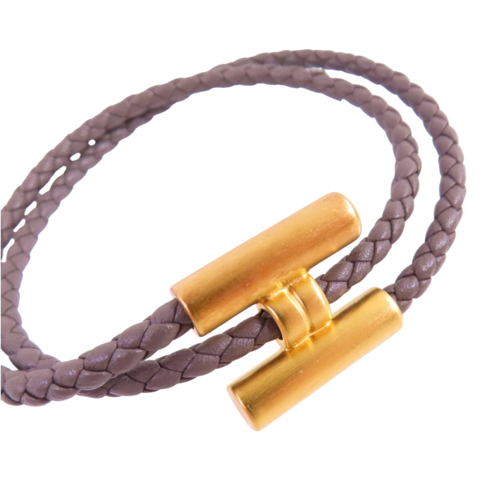 HERMES 牛皮皮革Tournis Tresse Bracelet金扣手帶