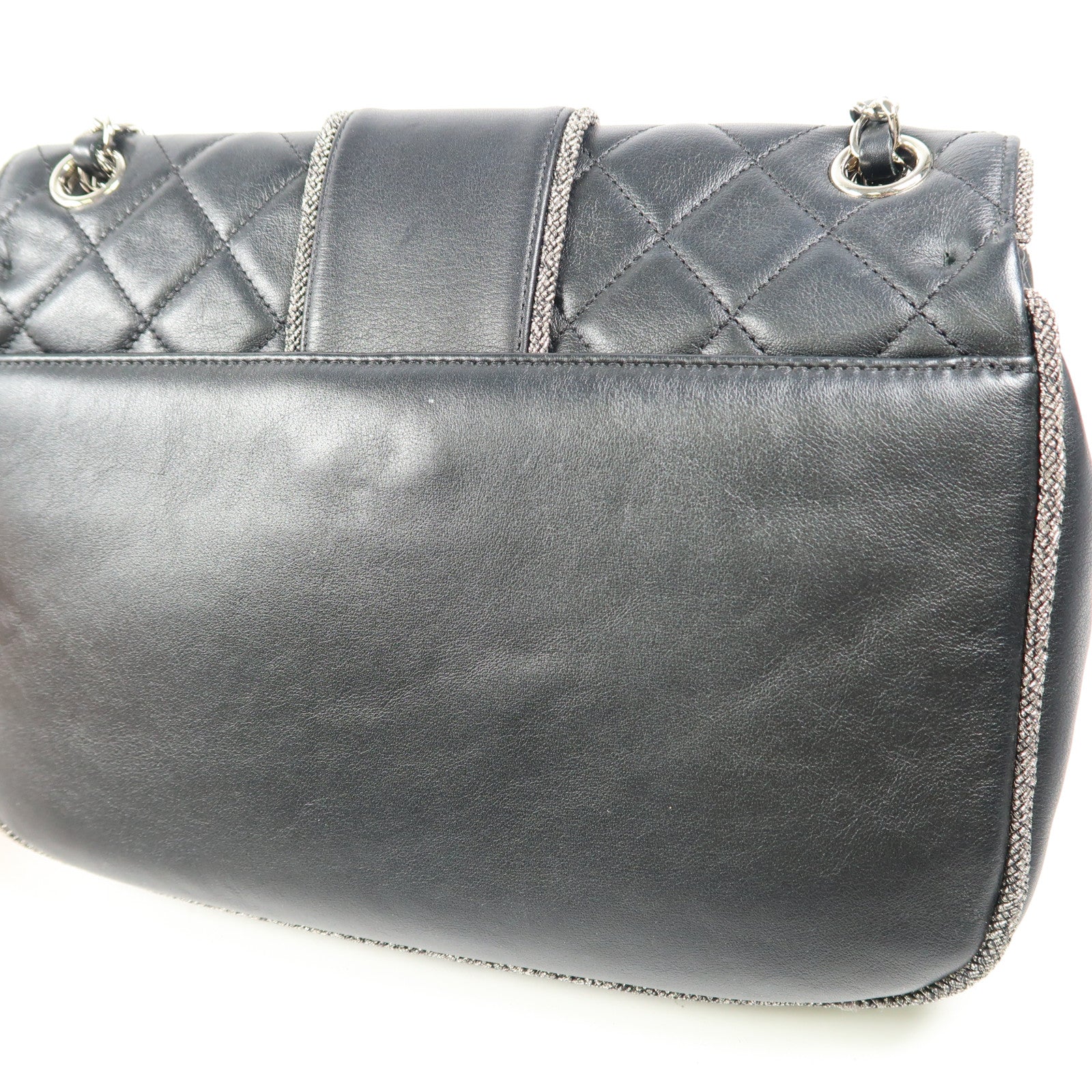 CHANEL 牛皮皮革Chain Shoulder銀扣鏈帶肩背袋