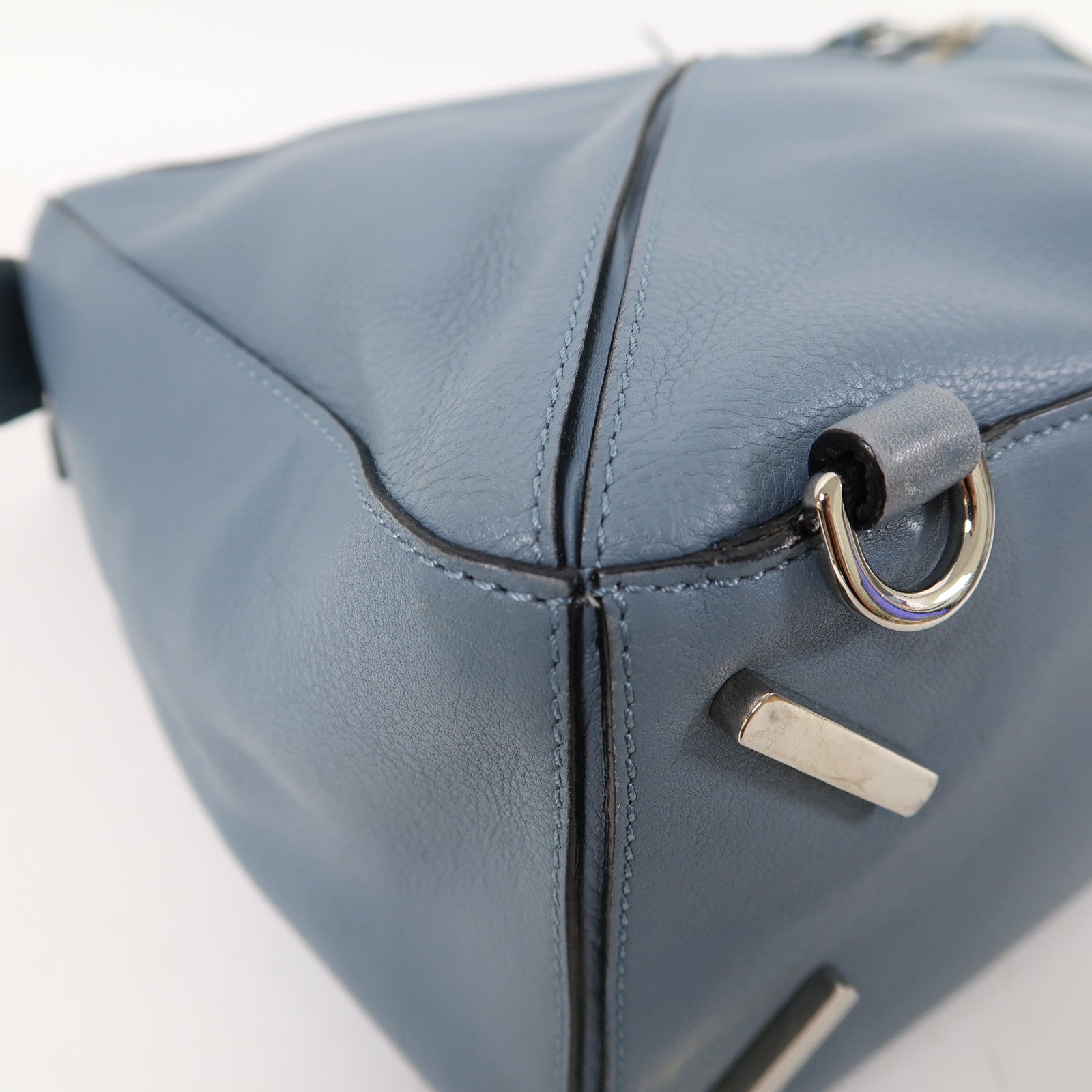LOEWE 牛皮皮革Puzzle Medium銀扣手挽肩背兩用袋藍色