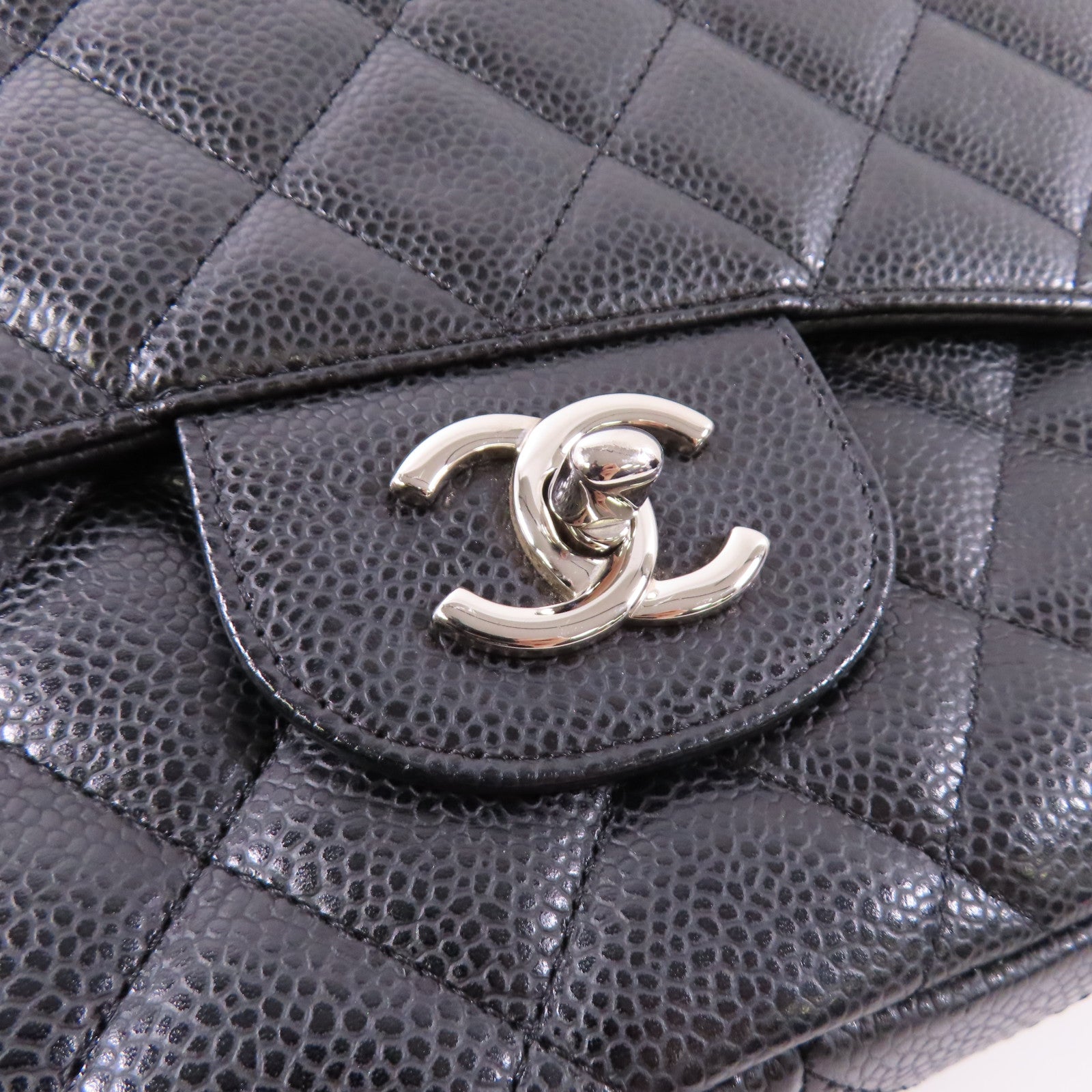 CHANEL 牛皮皮革Large Classic銀扣鏈帶肩背袋