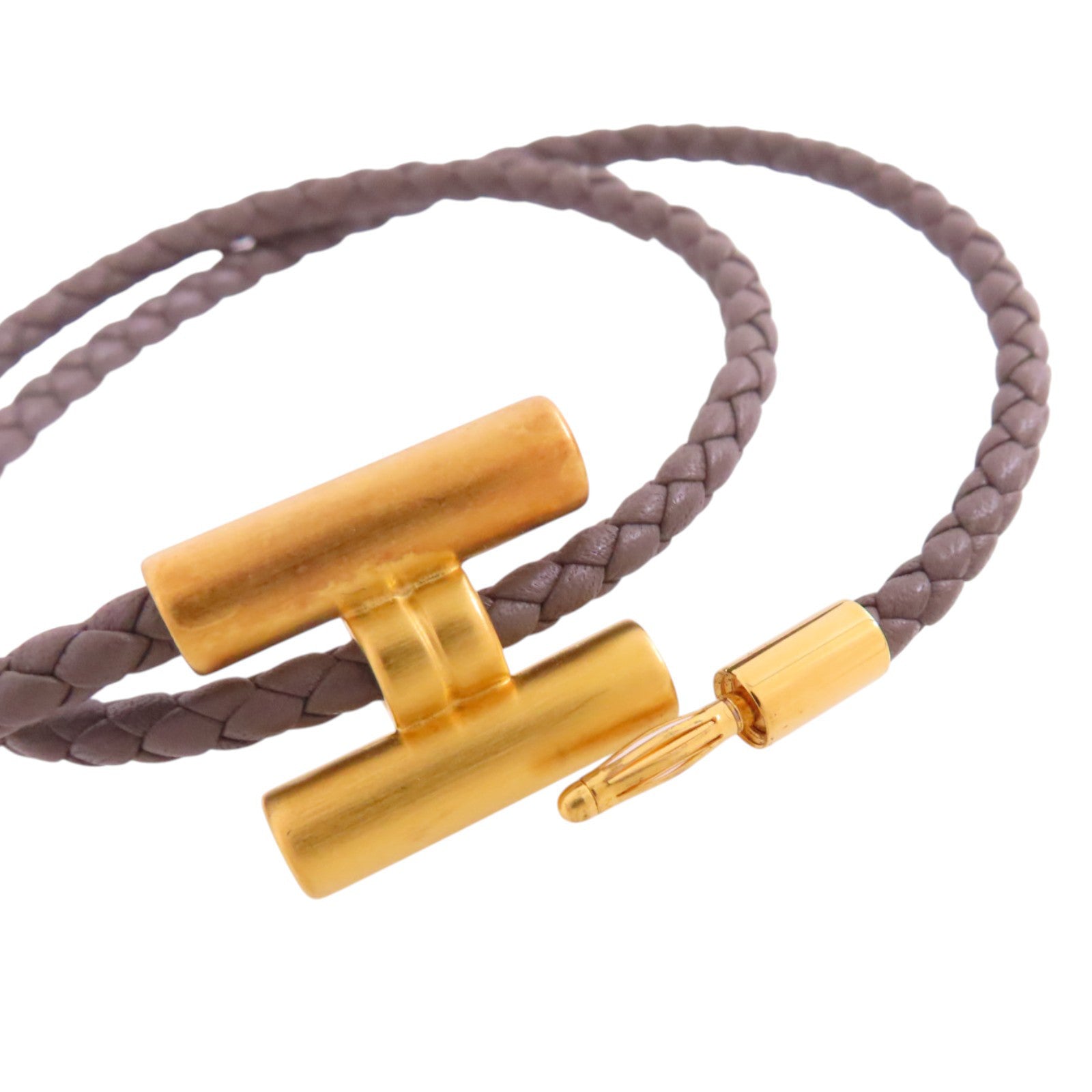 HERMES 牛皮皮革Tournis Tresse Bracelet金扣手帶