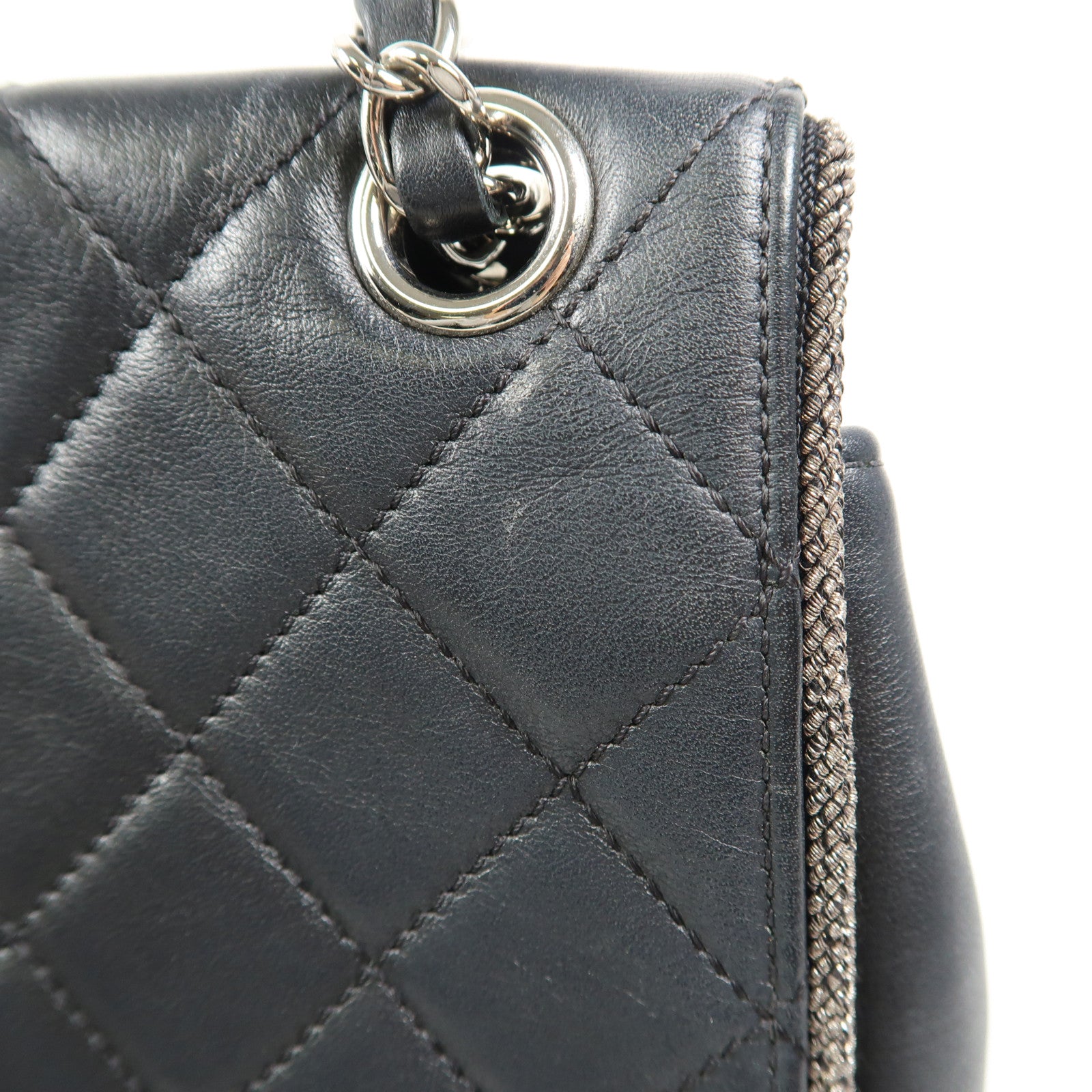 CHANEL 牛皮皮革Chain Shoulder銀扣鏈帶肩背袋