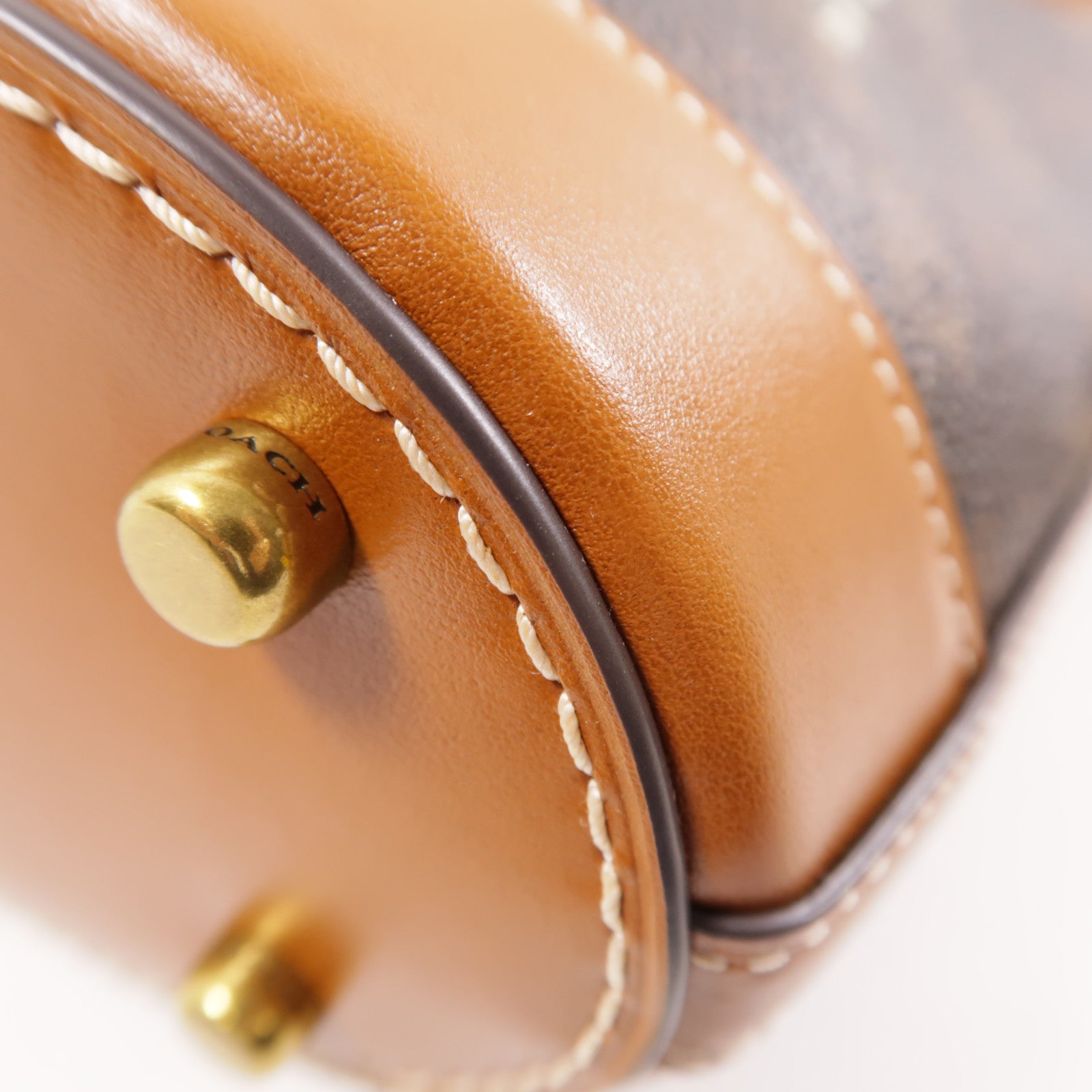 COACH 塗層帆布2 Way Shoulder金扣手挽肩背兩用袋棕色